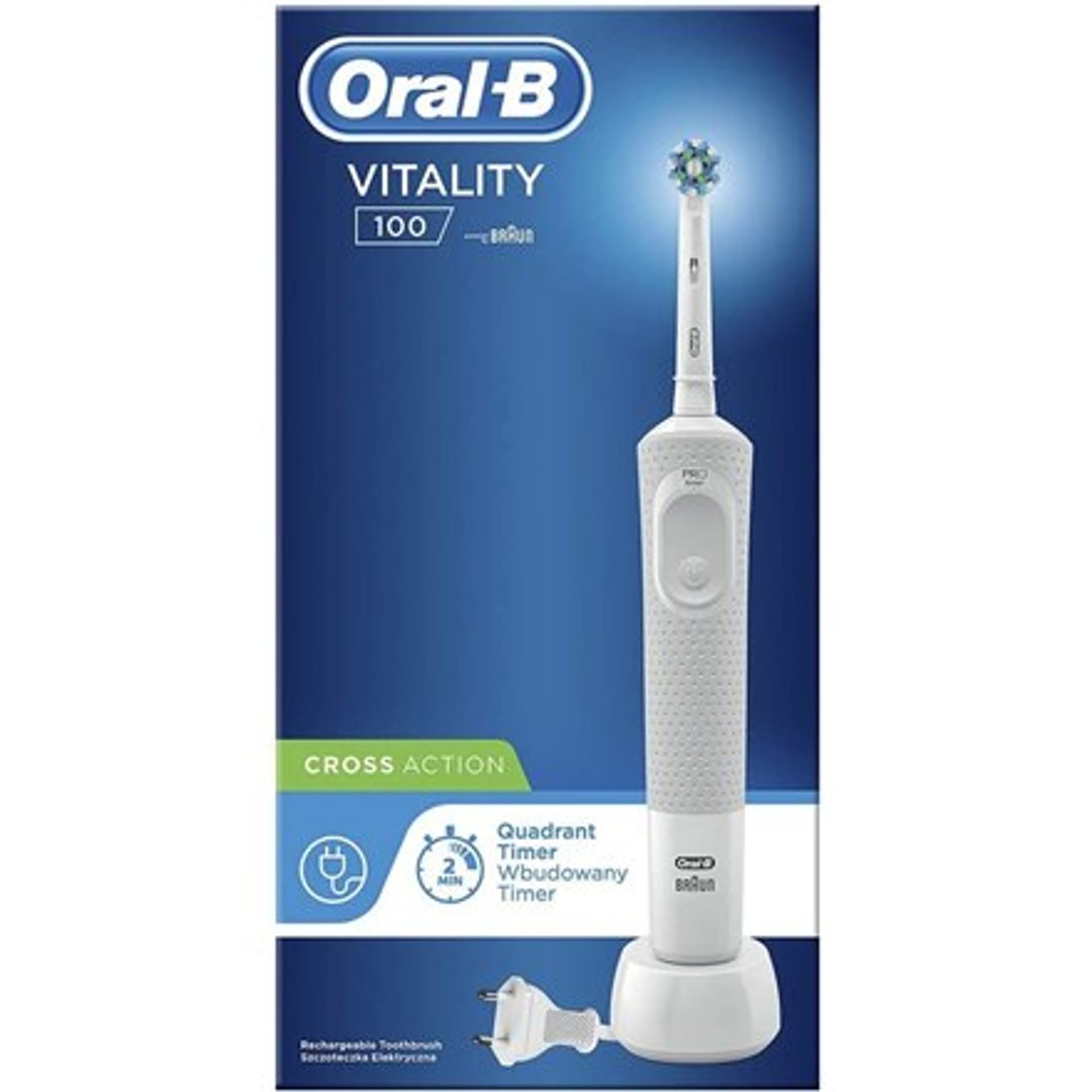 

Oral-B Szczoteczka elektryczna D100.413.1 Vitality 100 Cross Action Rechargeable, Dla dorosłych, Liczba główek szczoteczki w zes