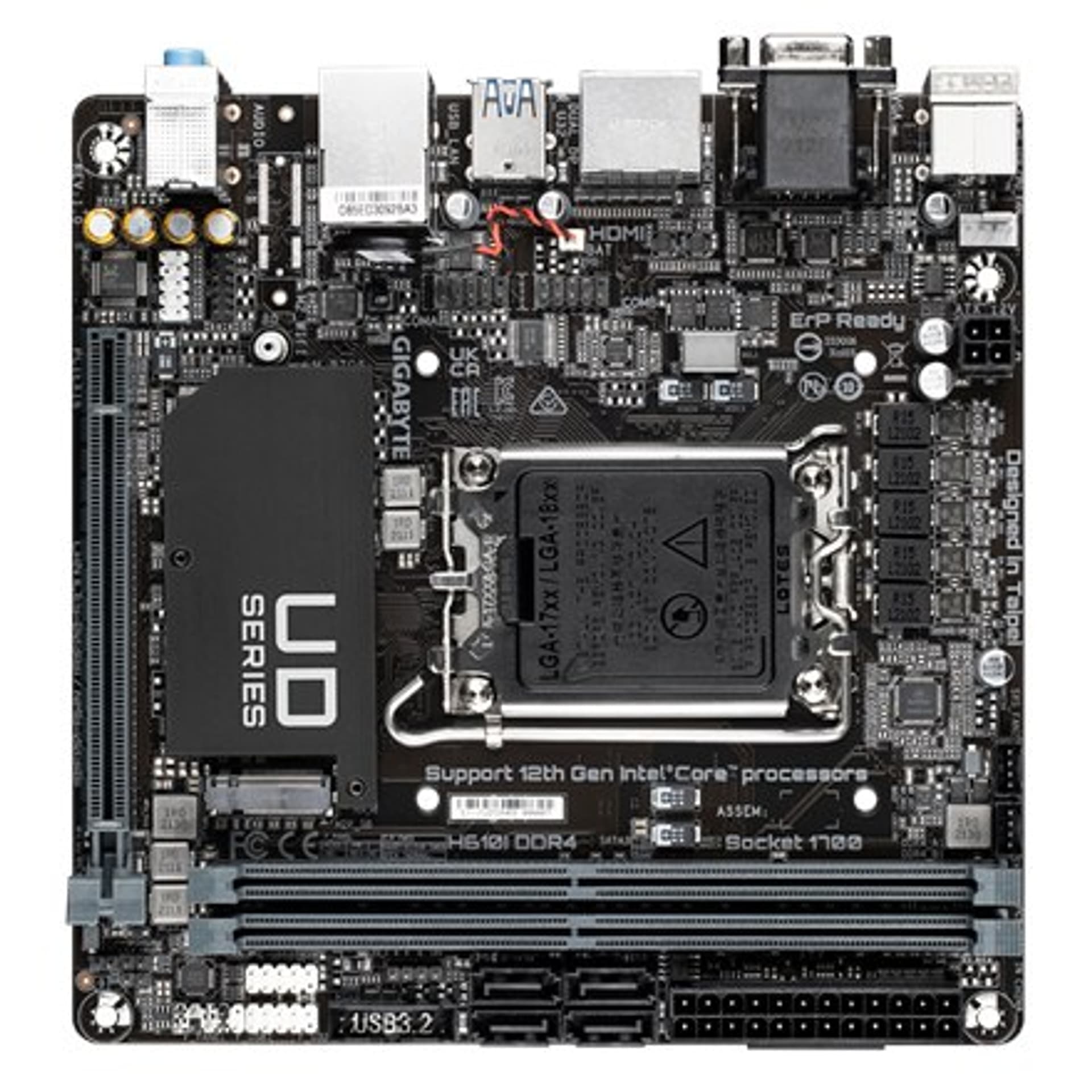 

Płyta główna Gigabyte H610I DDR4 1.0 M/B z gniazdem procesora LGA1700 i obsługą pamięci DDR4 DIMM