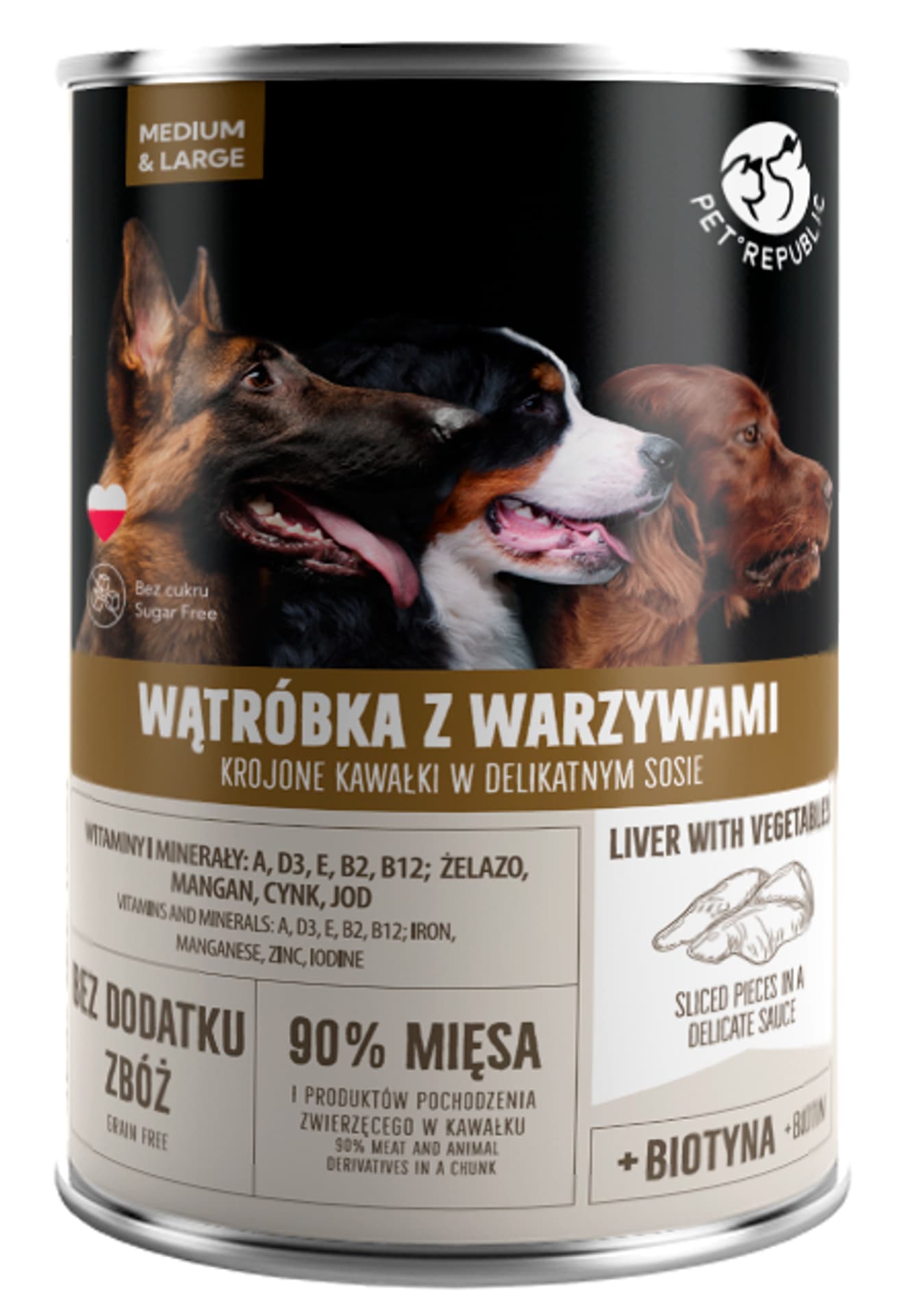 

PETREPUBLIC Kawałki z wątróbką i warzywami w sosie puszka dla psów 1250g