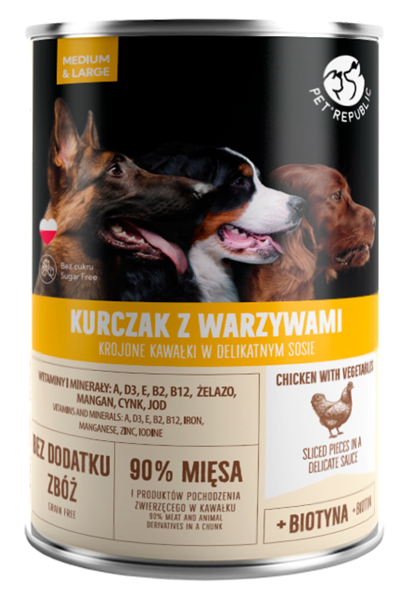 

PETREPUBLIC Kawałki z kurczakiem i warzywami w sosie puszka dla psów 1250g