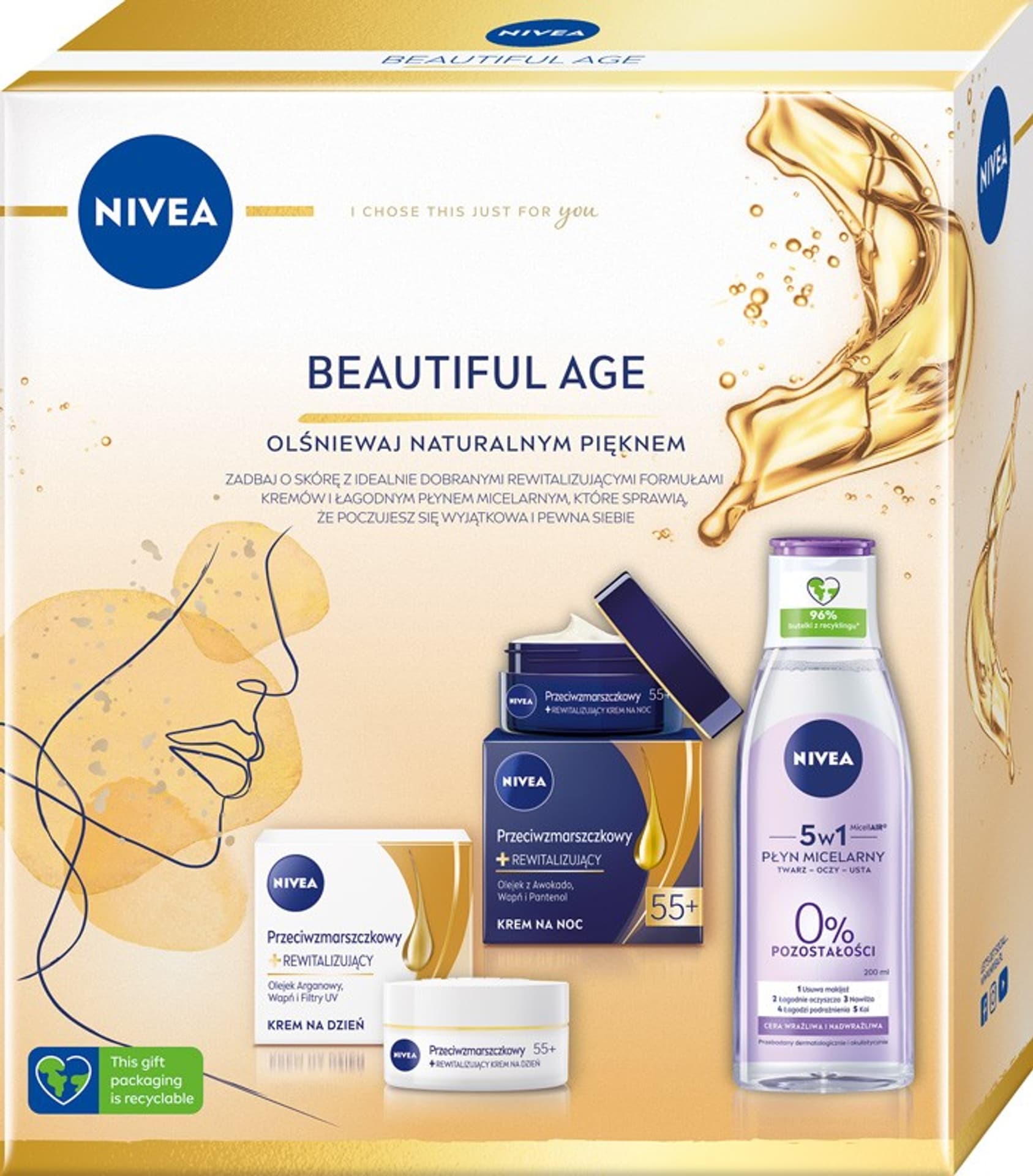 

Nivea Zestaw prezentowy Beautiful Age (krem na dzień 50ml+krem na noc 50ml+płyn micelarny 200ml)