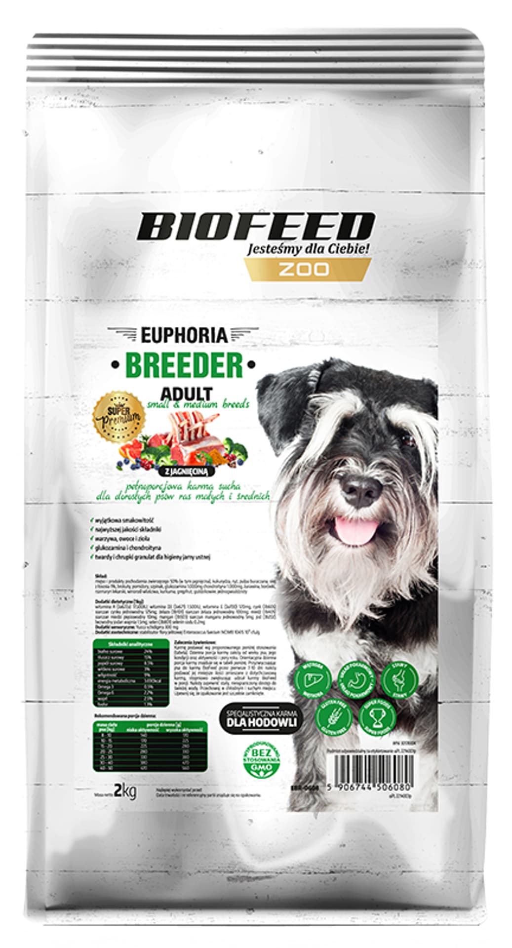 

BIOFEED EUPHORIA BREEDER ADULT Small & Medium dla dorosłych psów małych i średnich ras z jagnięciną 2kg
