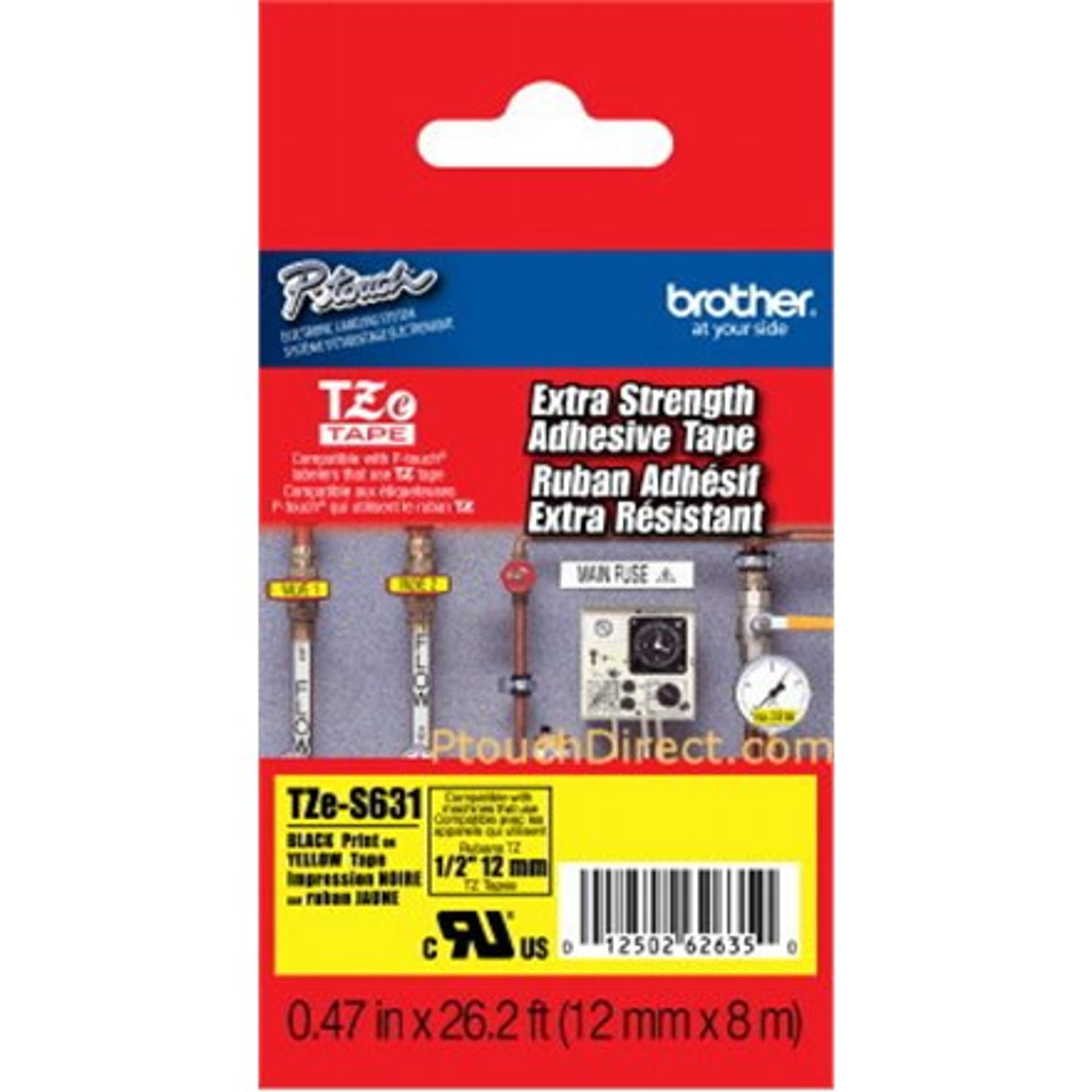 

Brother TZe-S631 Strong Adhesive Laminated Tape Black on Yellow, TZe, 8 m, 1.2 cm