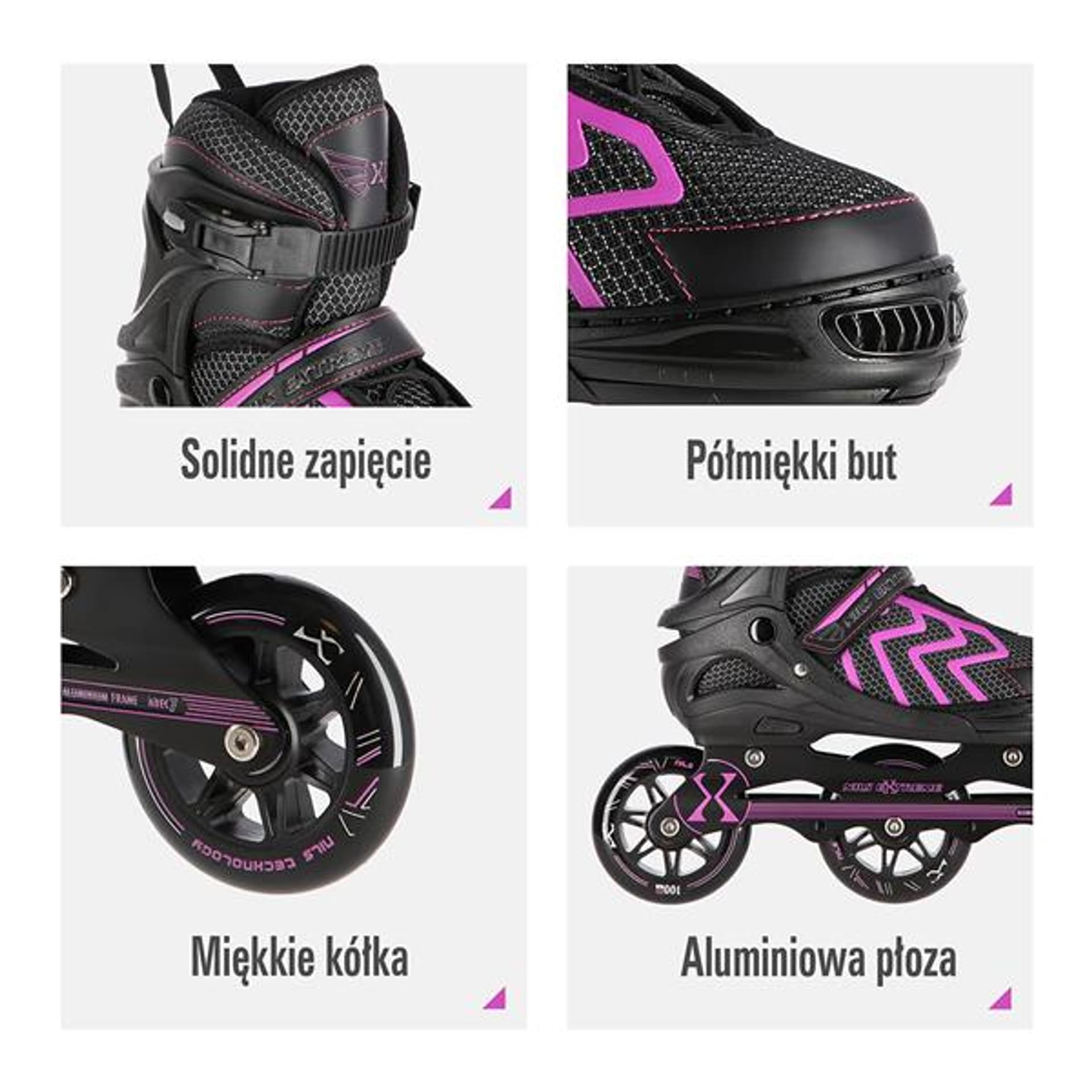 

NA19318 CZARNO-FIOLETOWY ROZM. L (39-42) ŁYŻWOROLKI NILS EXTREME, 39-42) łyżworolki nils extrem