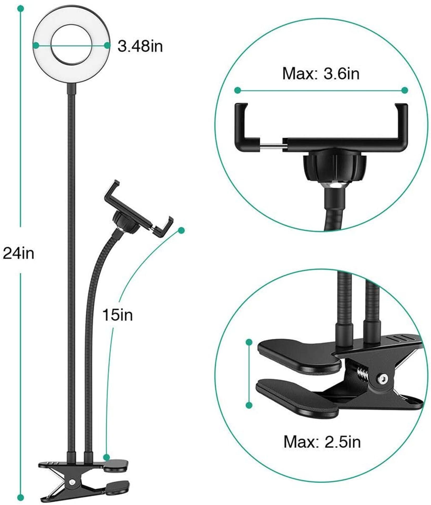 

Okrągła lampa kosmetyczna LED 9 cm klips i uchwyt