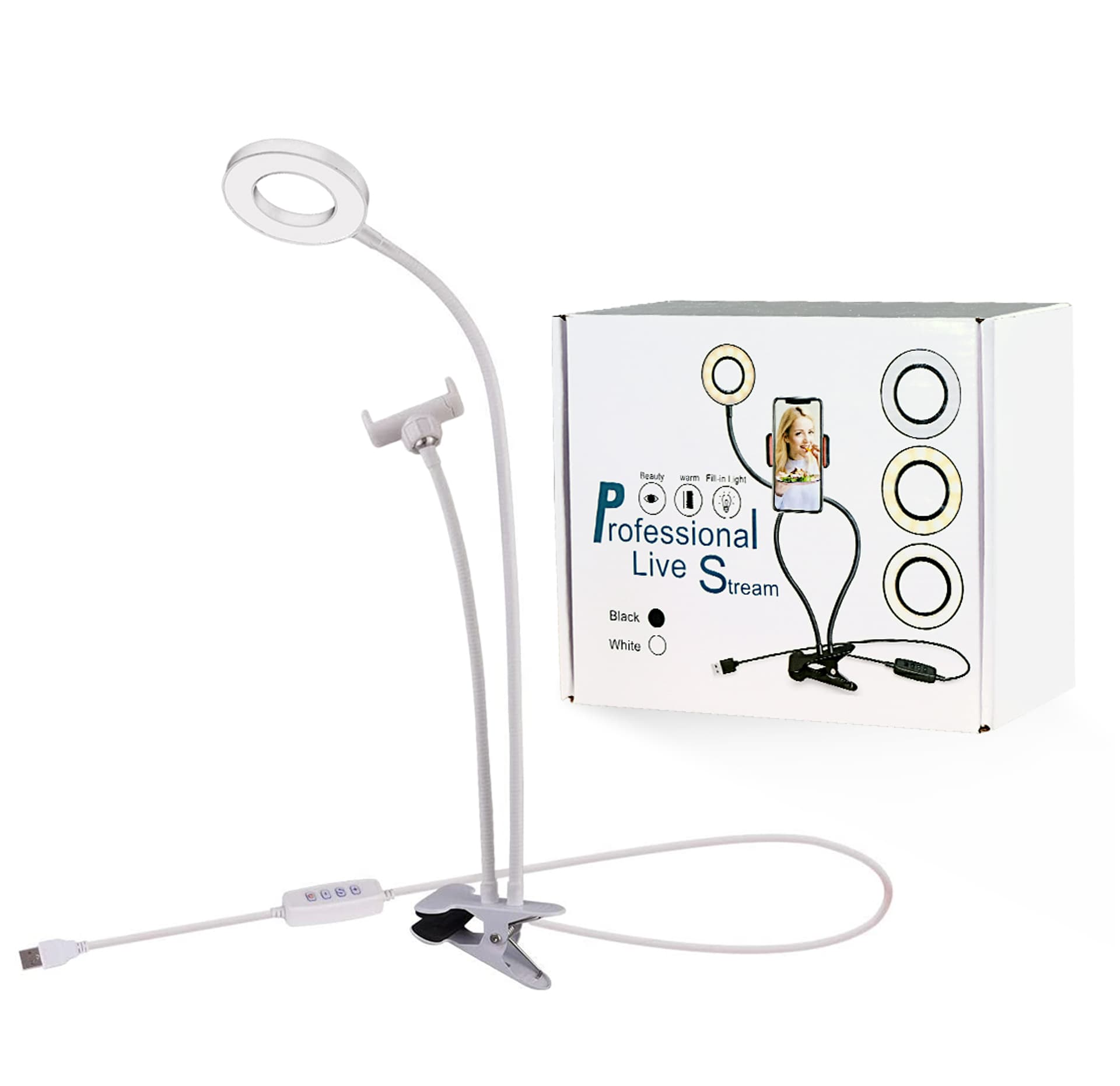 

Okrągła lampa kosmetyczna LED 9 cm klips i uchwyt