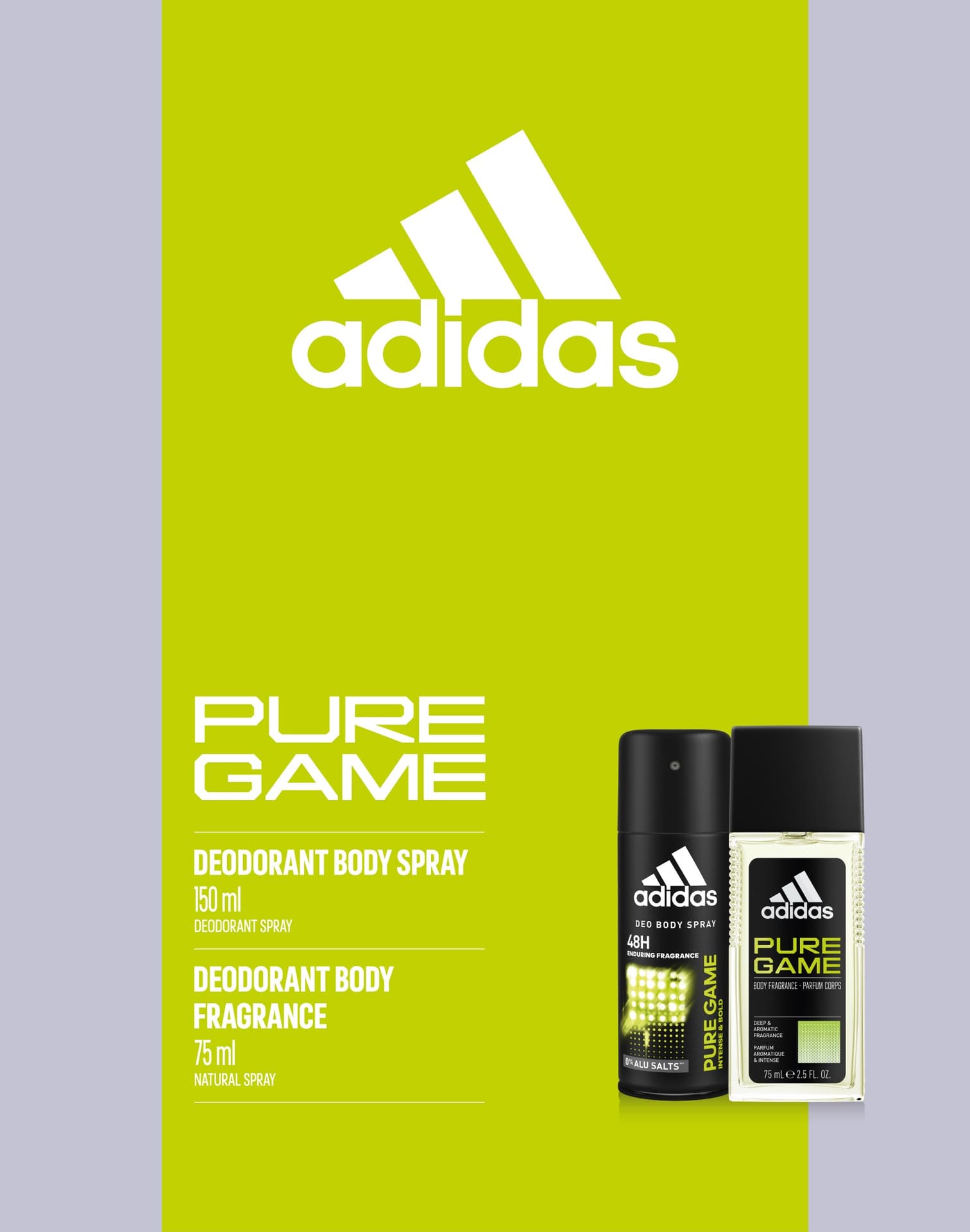 

Adidas Zestaw prezentowy Pure Game (dezodorant spray 150ml+dezodorant atomizer 75ml)