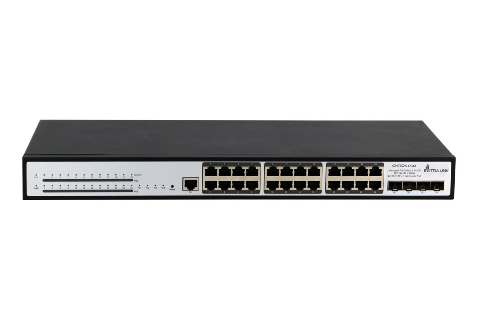 

EXTRALINK CHIRON PRO 24 GE PORTS POE 802.3AF/AT MANAGED SWITCH, POWER 370W, 4X 10GE/GE SFP+