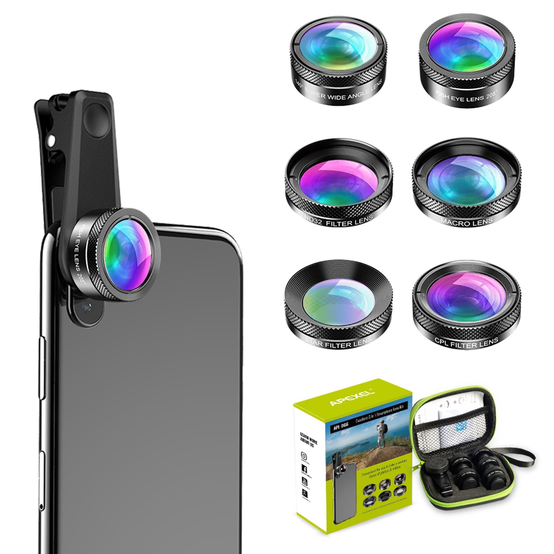 

Apexel obiektywy i filtry do smartfona 6w1 DG6V2