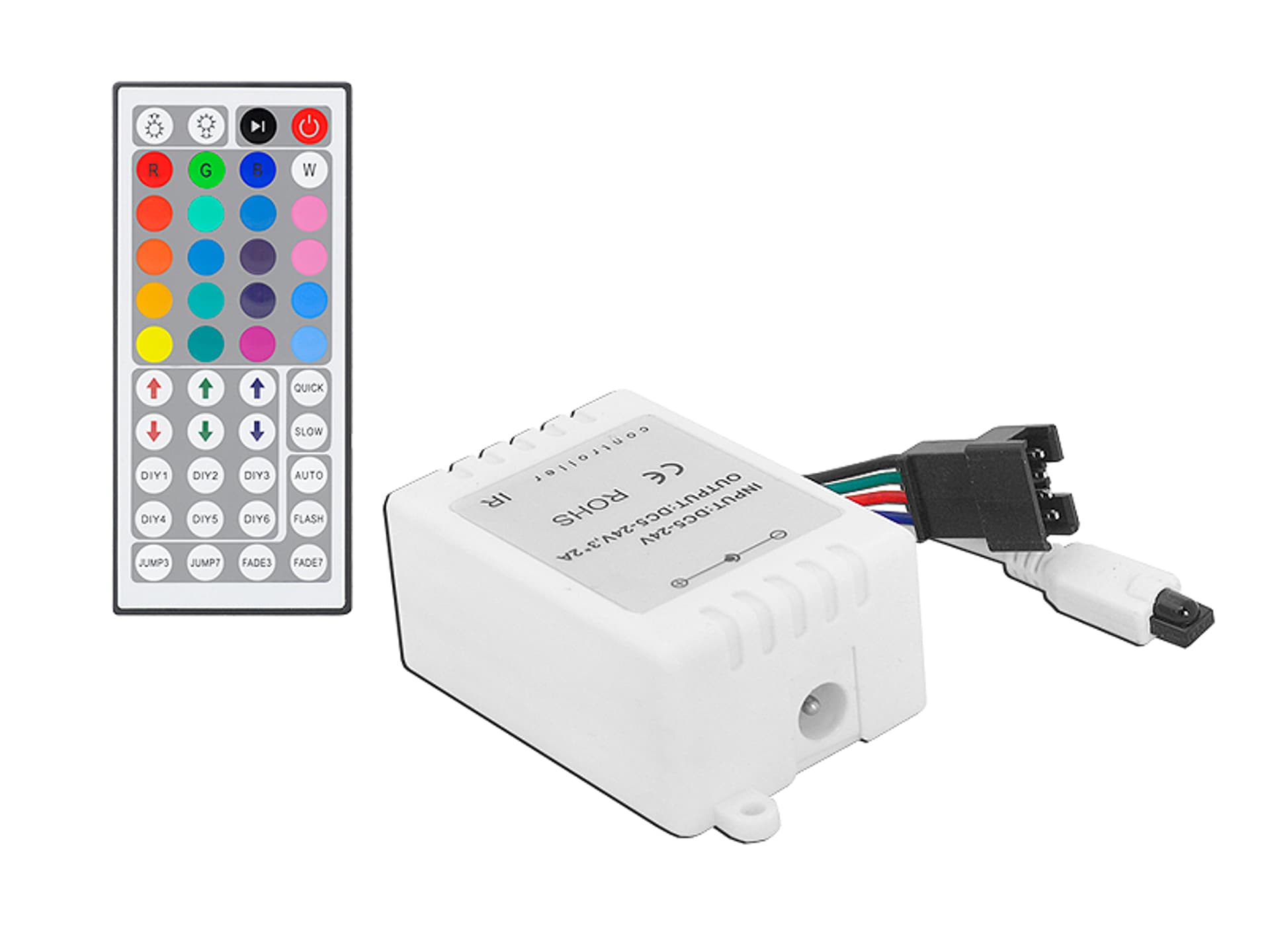 

1 szt. Sterownik do taśm LED 44 przyciski, czarny, RGB (3 kanały), podwójne PCB.