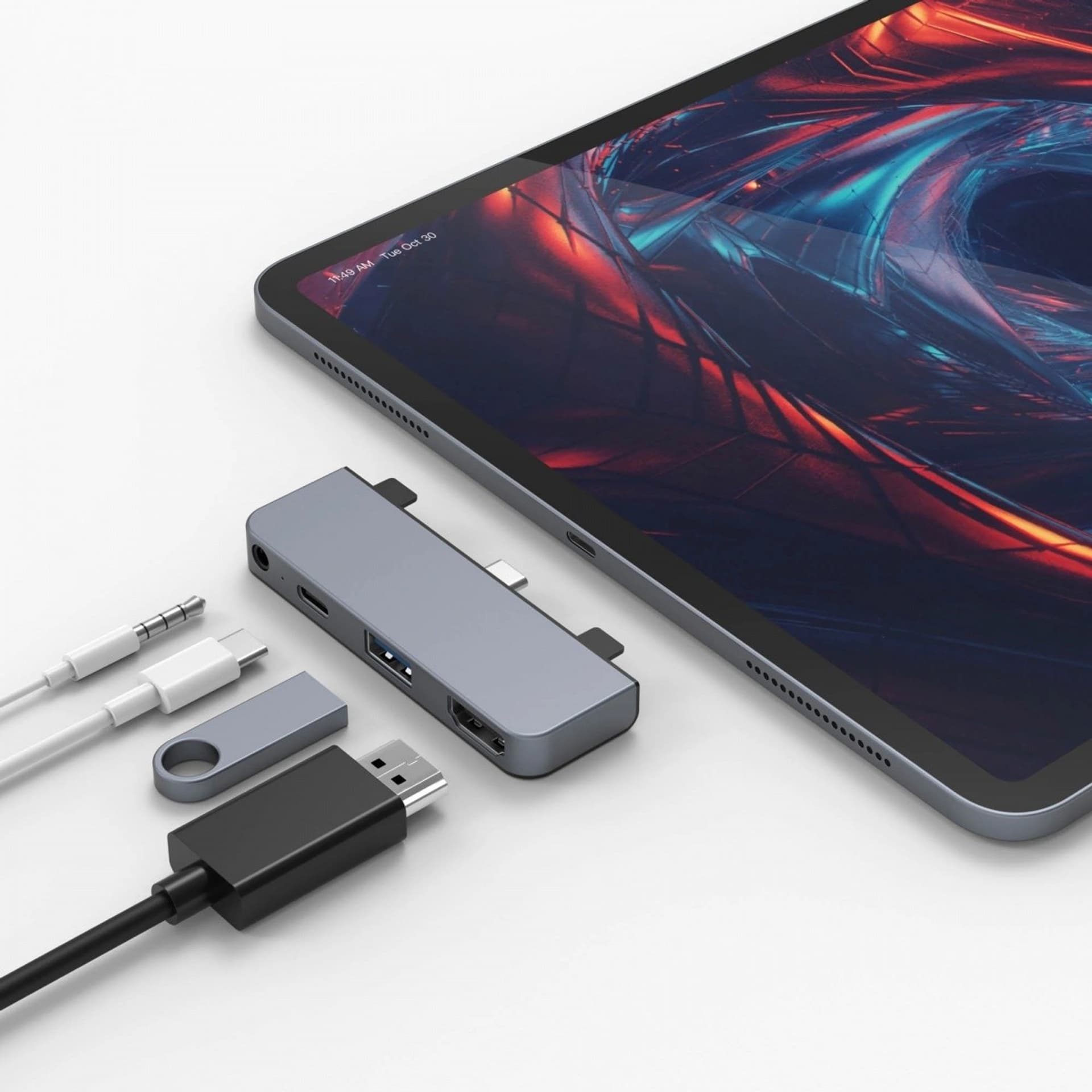 

Stacja dokująca Hyper 4-in-1 USB-C HUB, 4K HDMI, USB-C, USB-A, AudioJack Szara