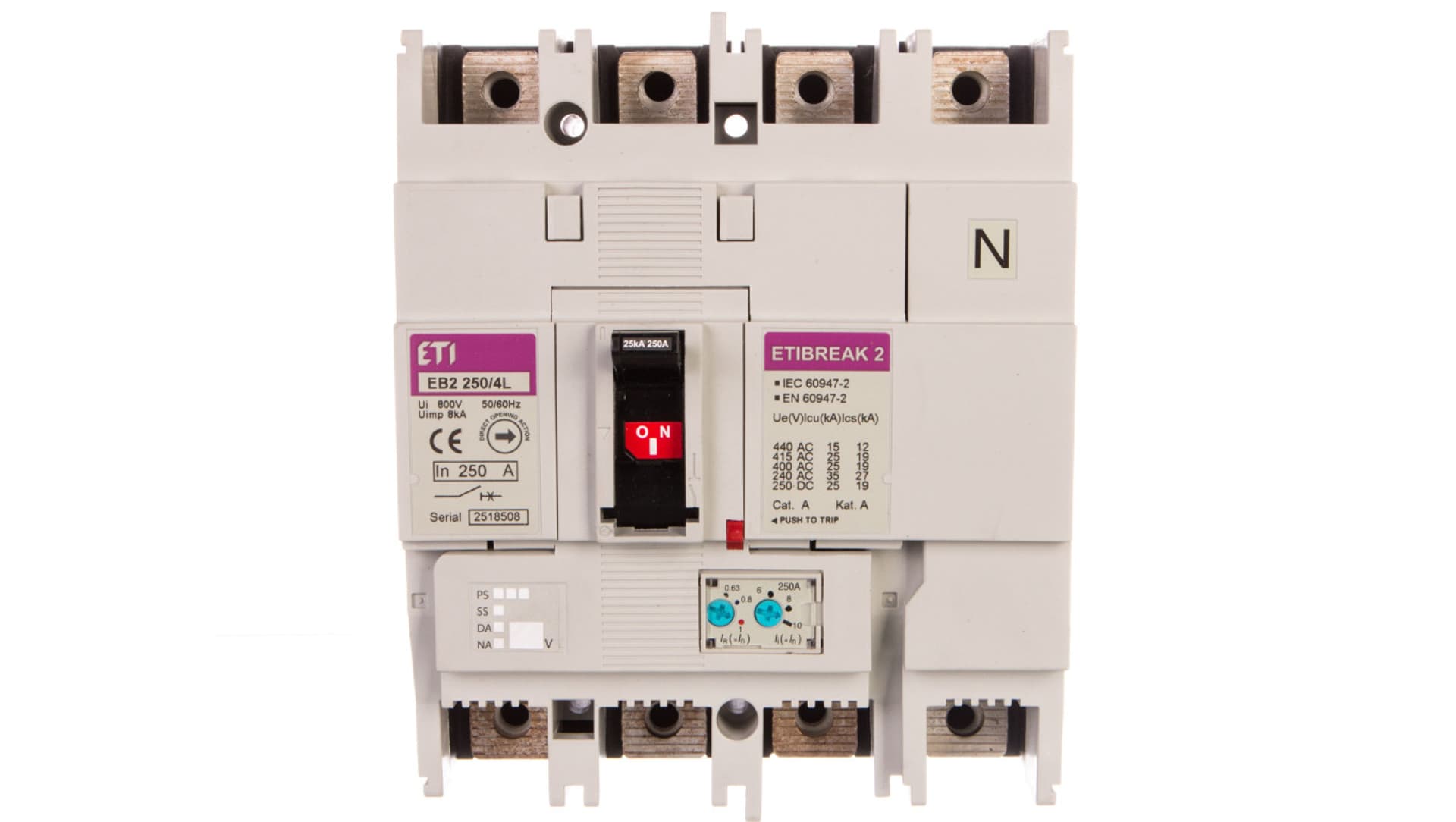 

Wyłącznik kompaktowy 4P 250A 25kA /wyzwalacz termo-magnetyczny/ EB2 250/4L 004671076