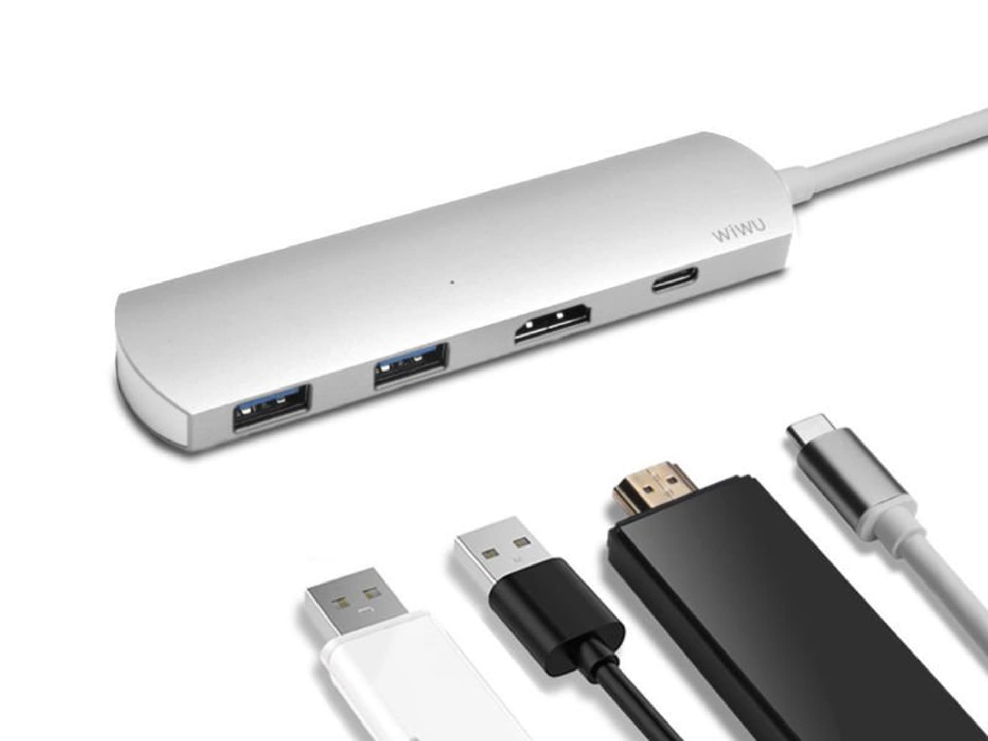 

Adapter hub WiWU T3+ 4w1 USB-C - 2x USB HDMI 4K Typ C srebrny