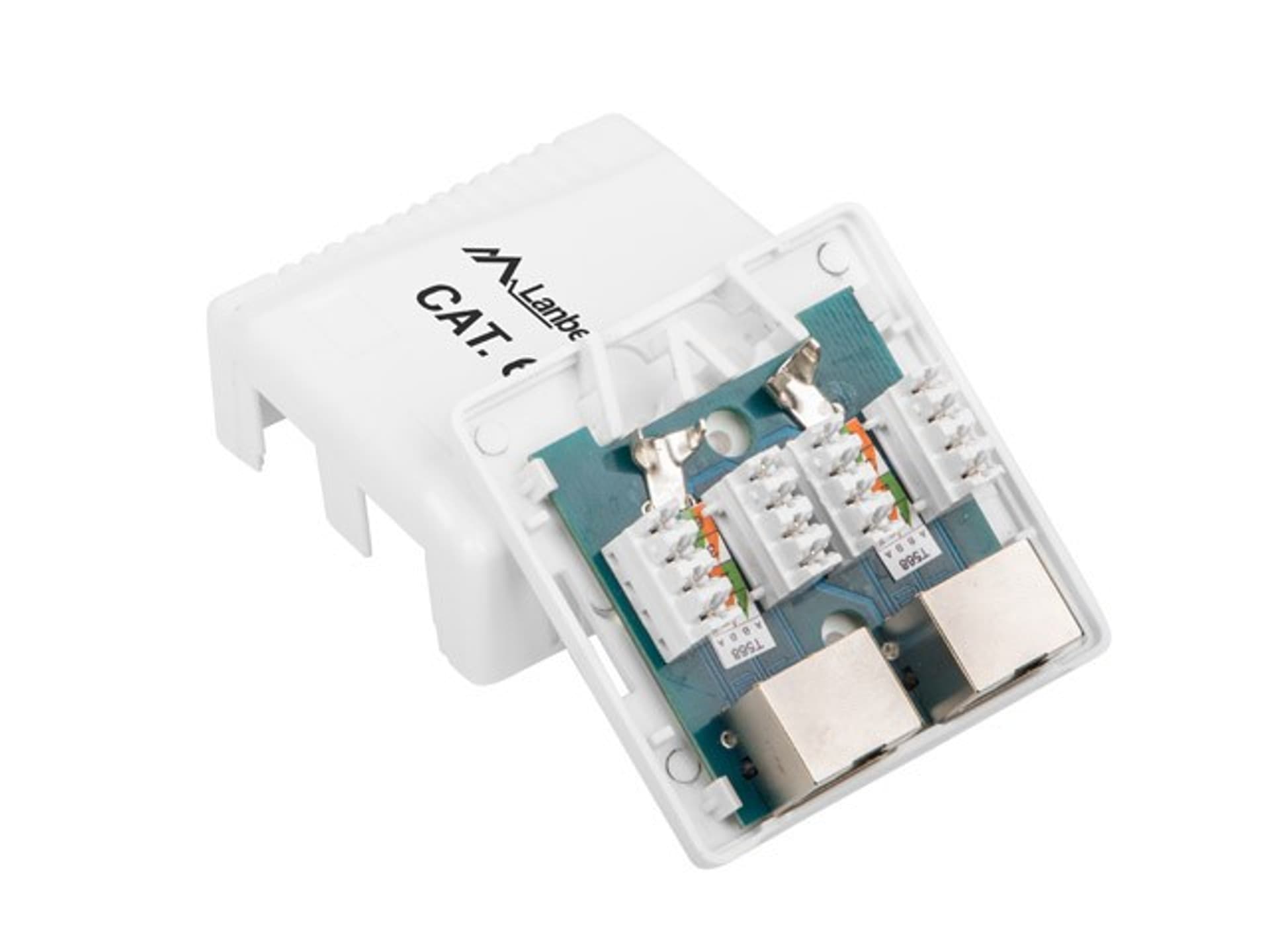 

Gniazdo natynkowe 2x RJ45 Kat.6 białe ekranowane