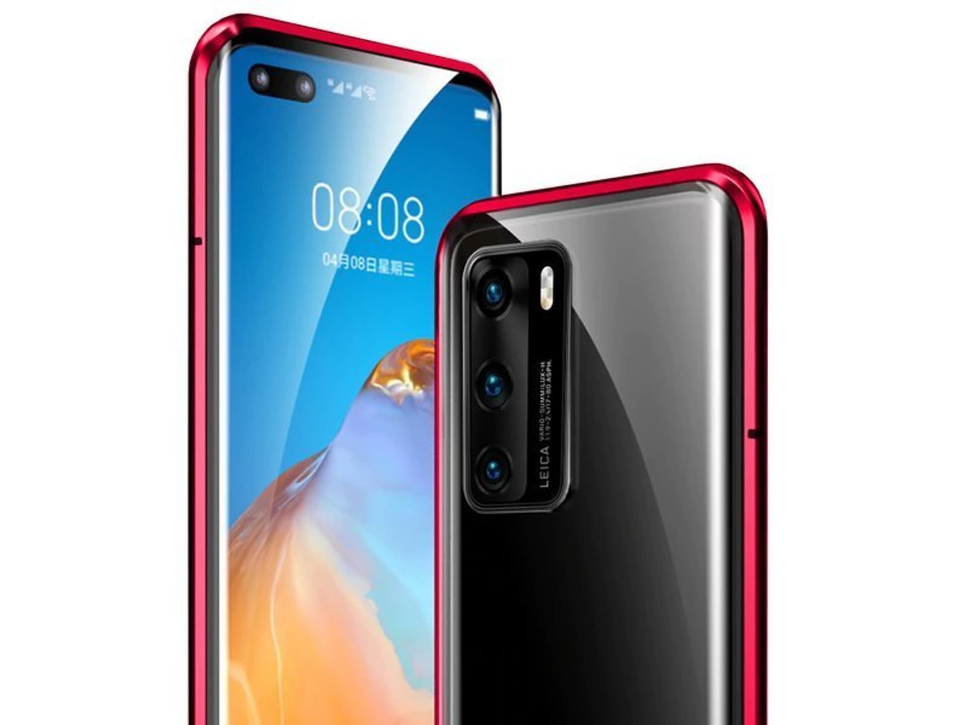 

Etui magnetyczne szklane Dr.Fit dwustronne do Huawei P40 Czerwone