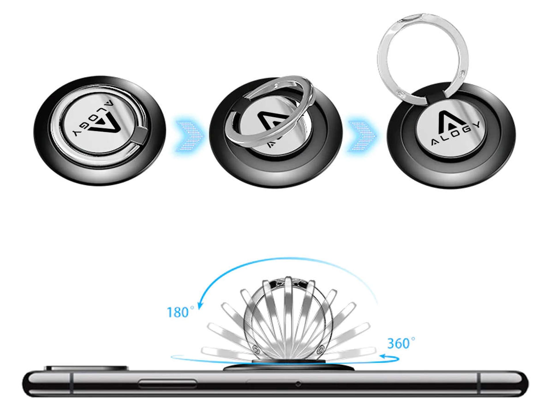 

Uchwyt na telefon palec Alogy Ring Holder stojak pierścień podstawka Czarny