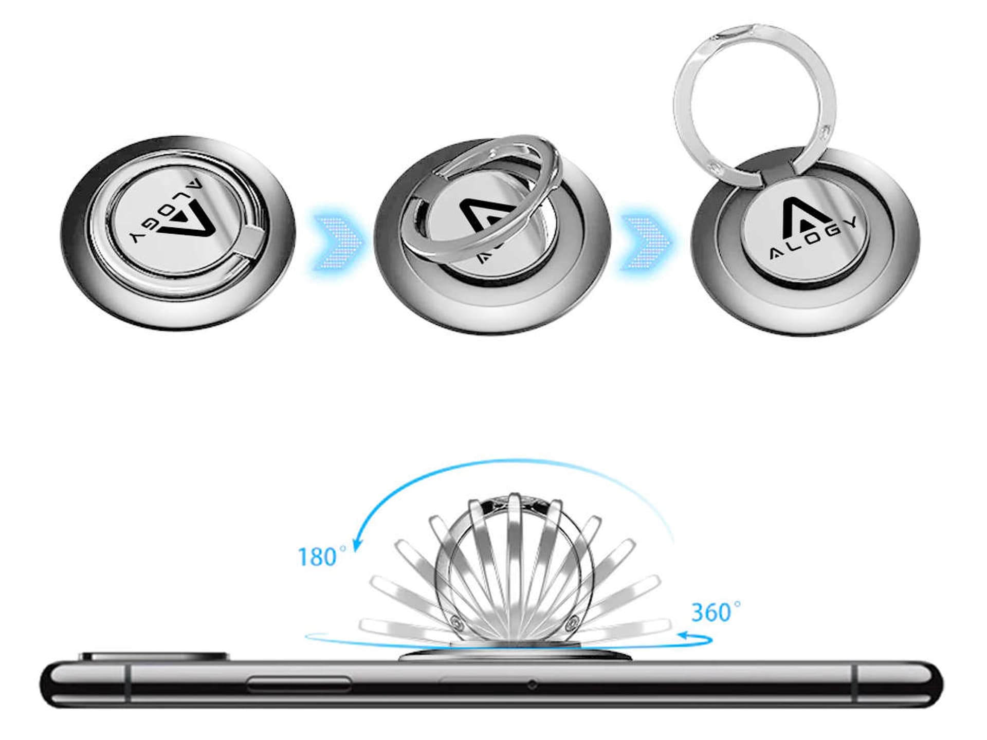 

Uchwyt na telefon palec Alogy Ring Holder stojak pierścień podstawka Srebrny