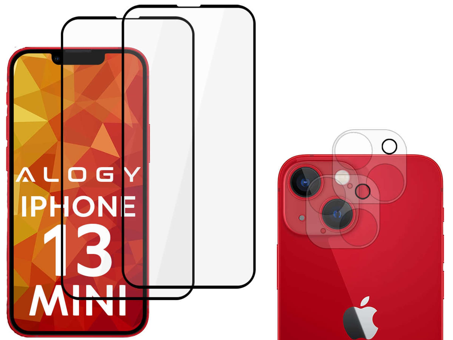 

2x Szkło Alogy Full Glue FC + 2x Szkło na obiektyw kamerę do iPhone 13 Mini