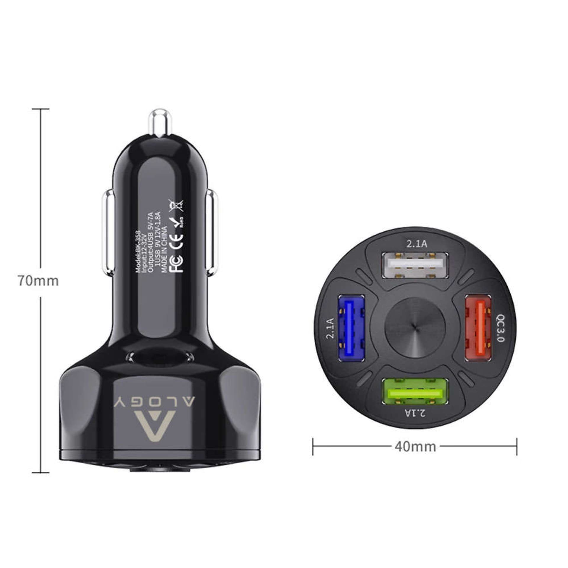 

Szybka ładowarka samochodowa Alogy do auta 4x USB QC 3.0 2.1A Czarna