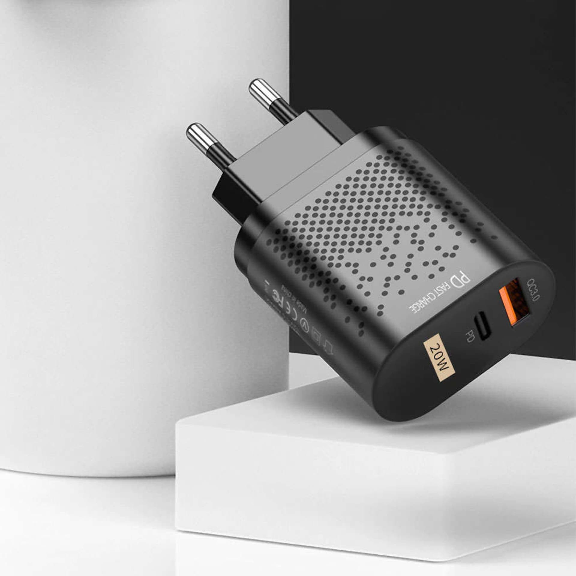 

Ładowarka sieciowa Alogy szybka USB + USB-C Type C QC 3.0 PD 20W Czarna