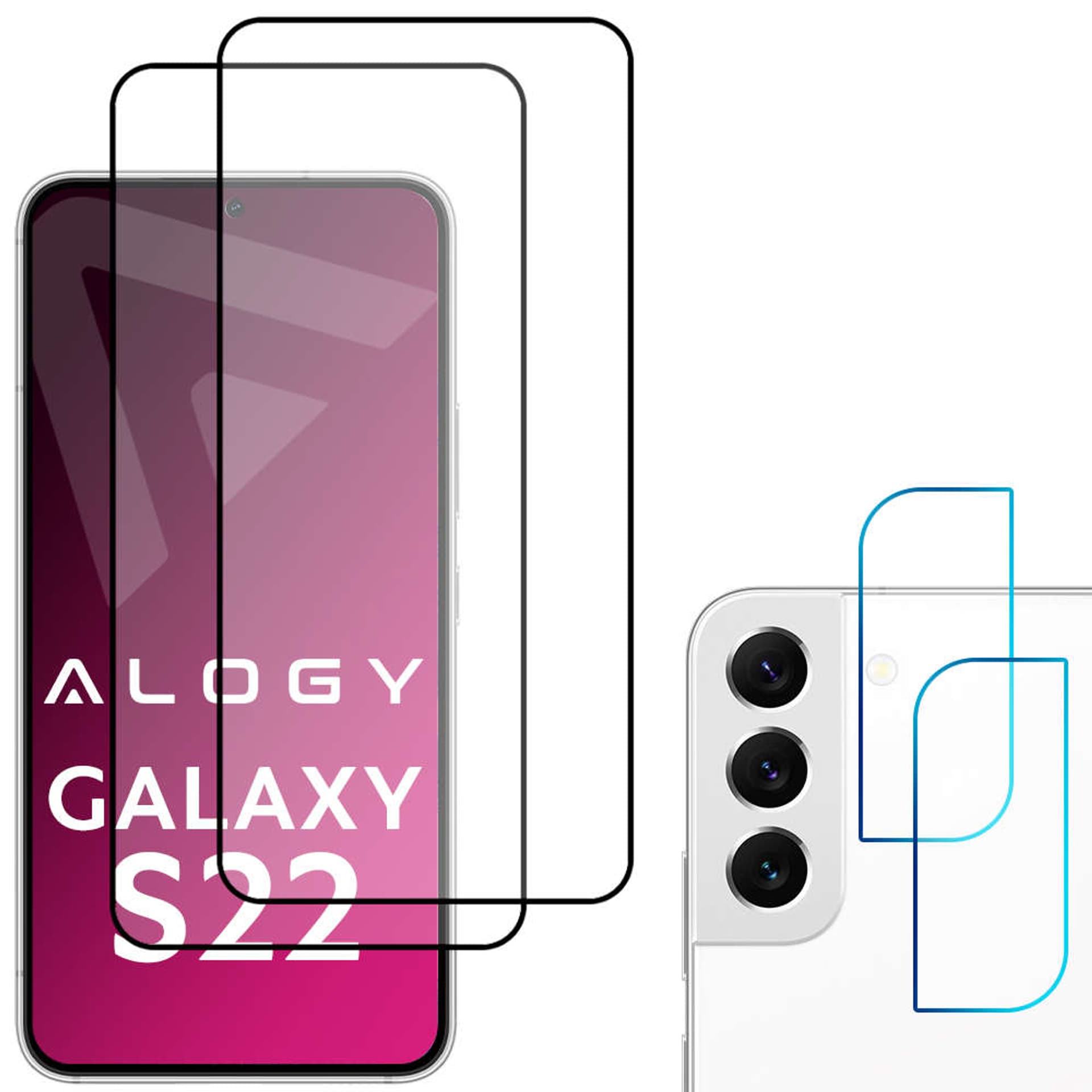 

2x Szkło Alogy Full Glue FC + 2x Szkło na obiektyw kamerę do Samsung Galaxy S22