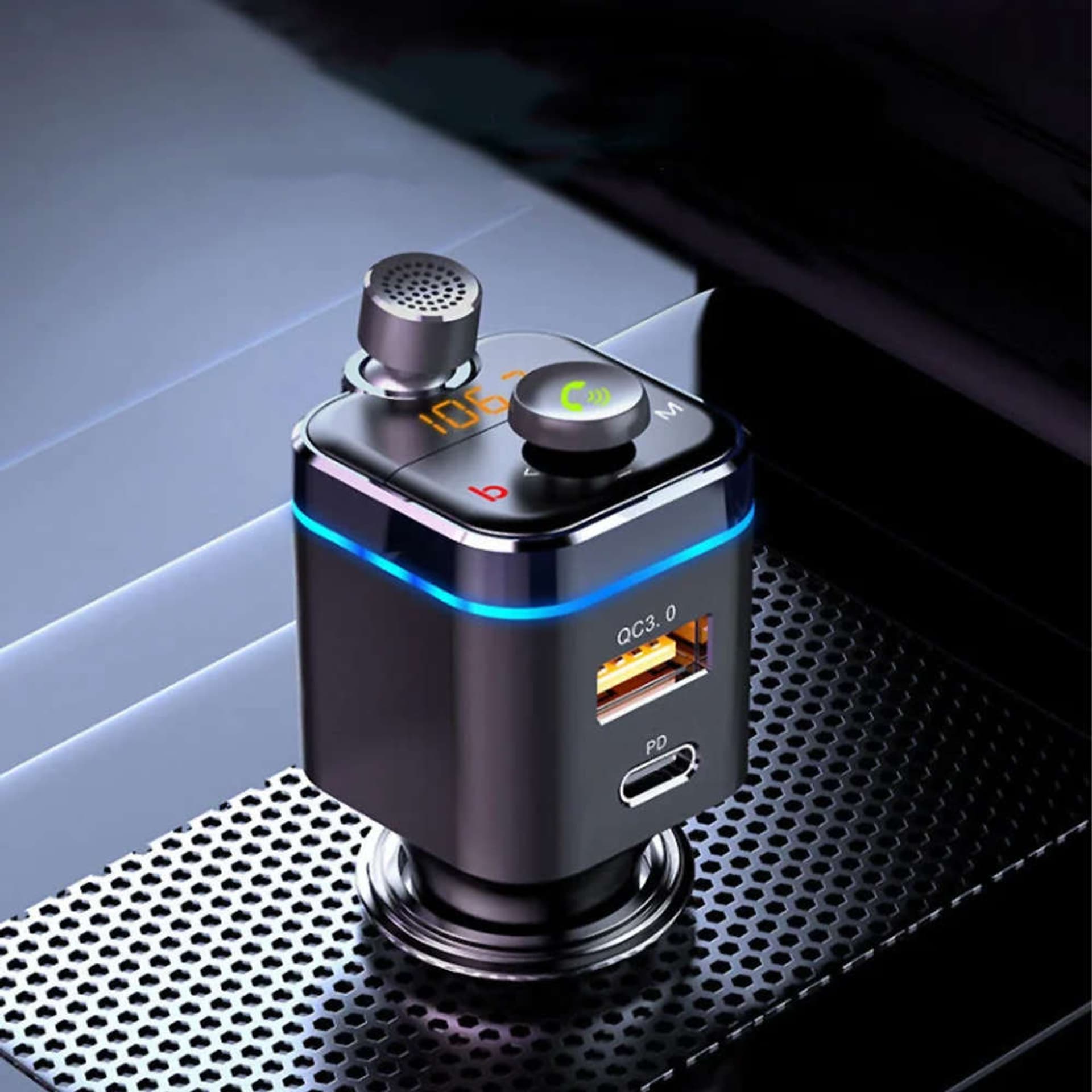 

Ładowarka samochodowa zestaw głośnomówiący Alogy Transmiter FM Bluetooth 5.0 Karta pamięci USB QC 3.0 USB-C PD 18W