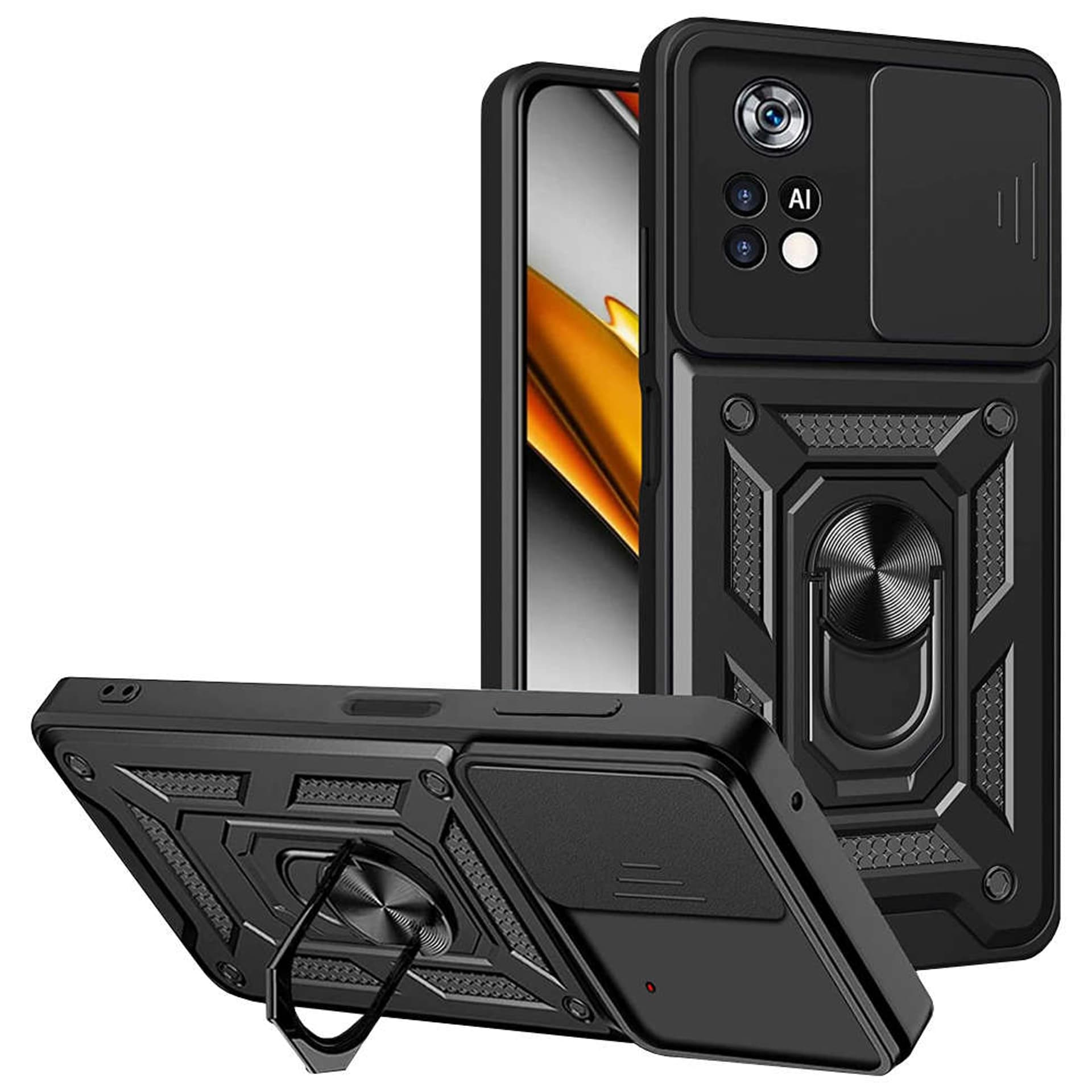 

Pancerne etui z osłoną aparatu Alogy Camshield Stand Ring do Poco M4 Pro 4G/LTE czarne