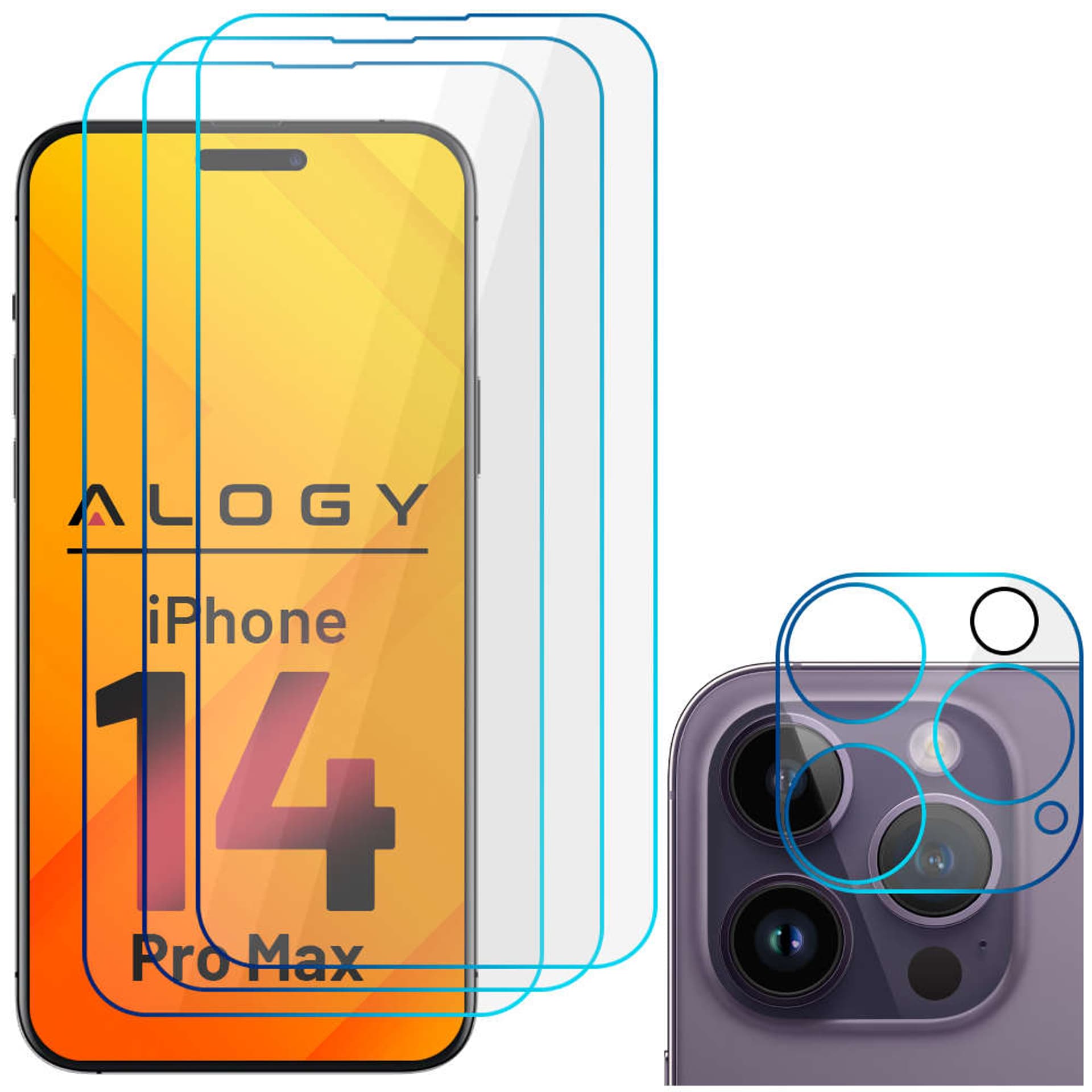 

Alogy Glass Pack 3x Szkło hartowane na ekran 9h + Szkło na obiektyw do Apple iPhone 14 Pro Max