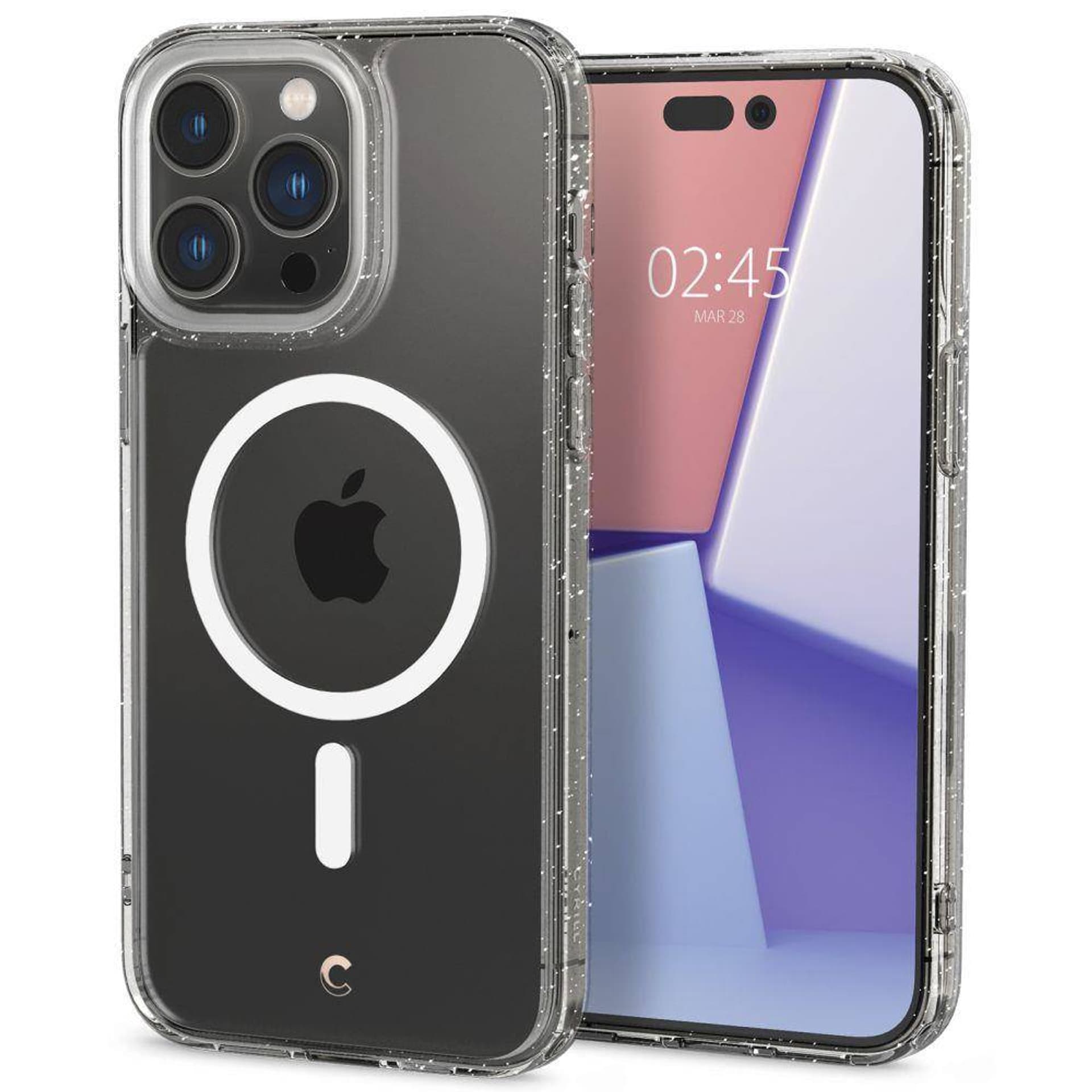 

Etui + Szkło Hartowane IPHONE 14 PRO MAX Spigen Cyrill Shine MagSafe Spigen Cyrill Shine MagSafe + 2-pack Spigen Glas.TR Glitter transparentne