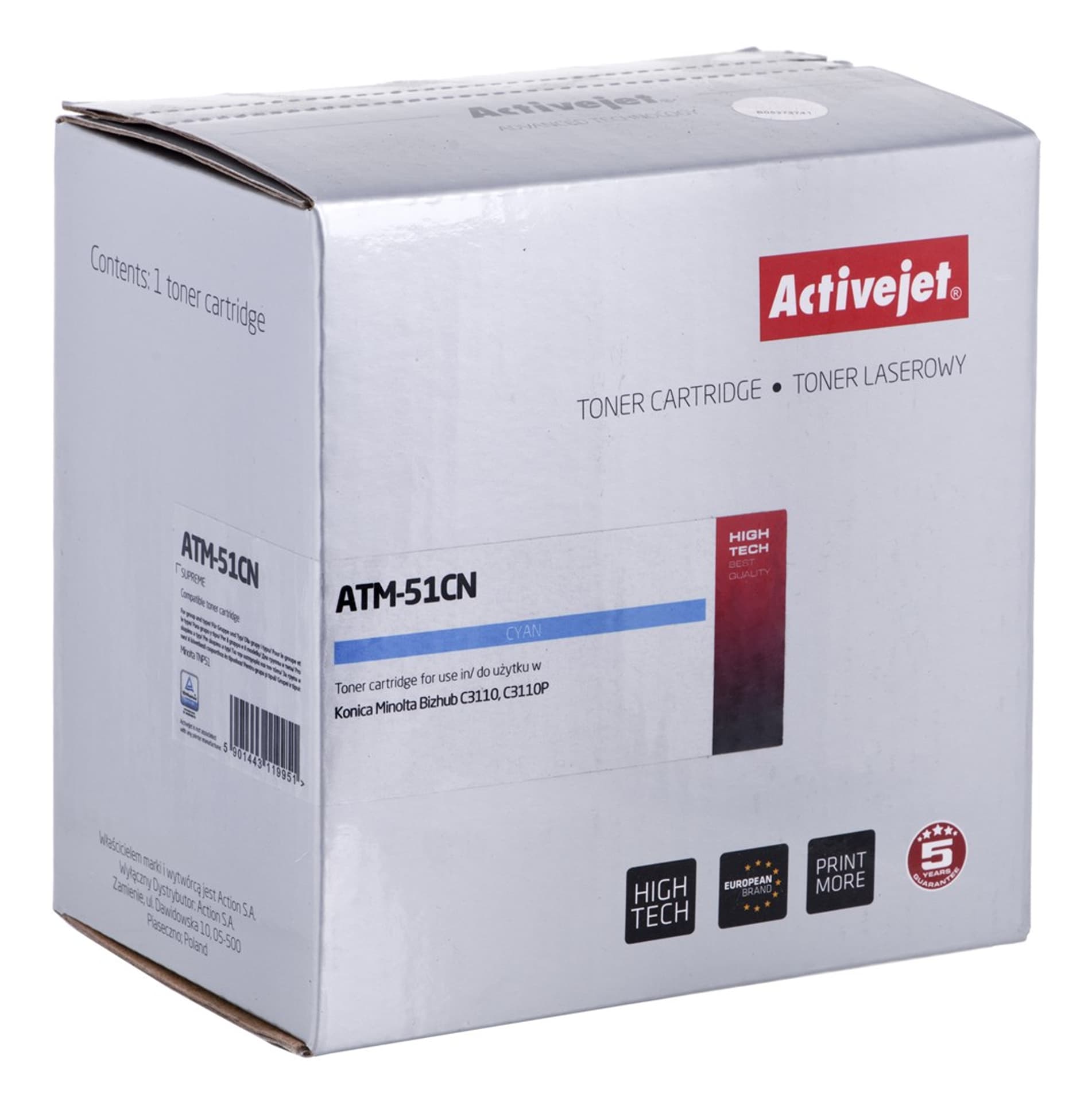 

Toner Activejet ATM-51CN (zamiennik Konica Minolta TNP51C; Supreme; 6000 stron; błękitny)
