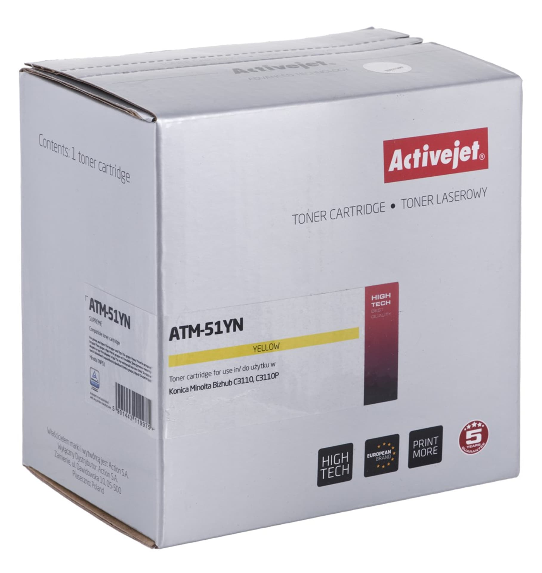 

Toner Activejet ATM-51YN (zamiennik Konica Minolta TNP51Y; Supreme; 6000 stron; żółty)