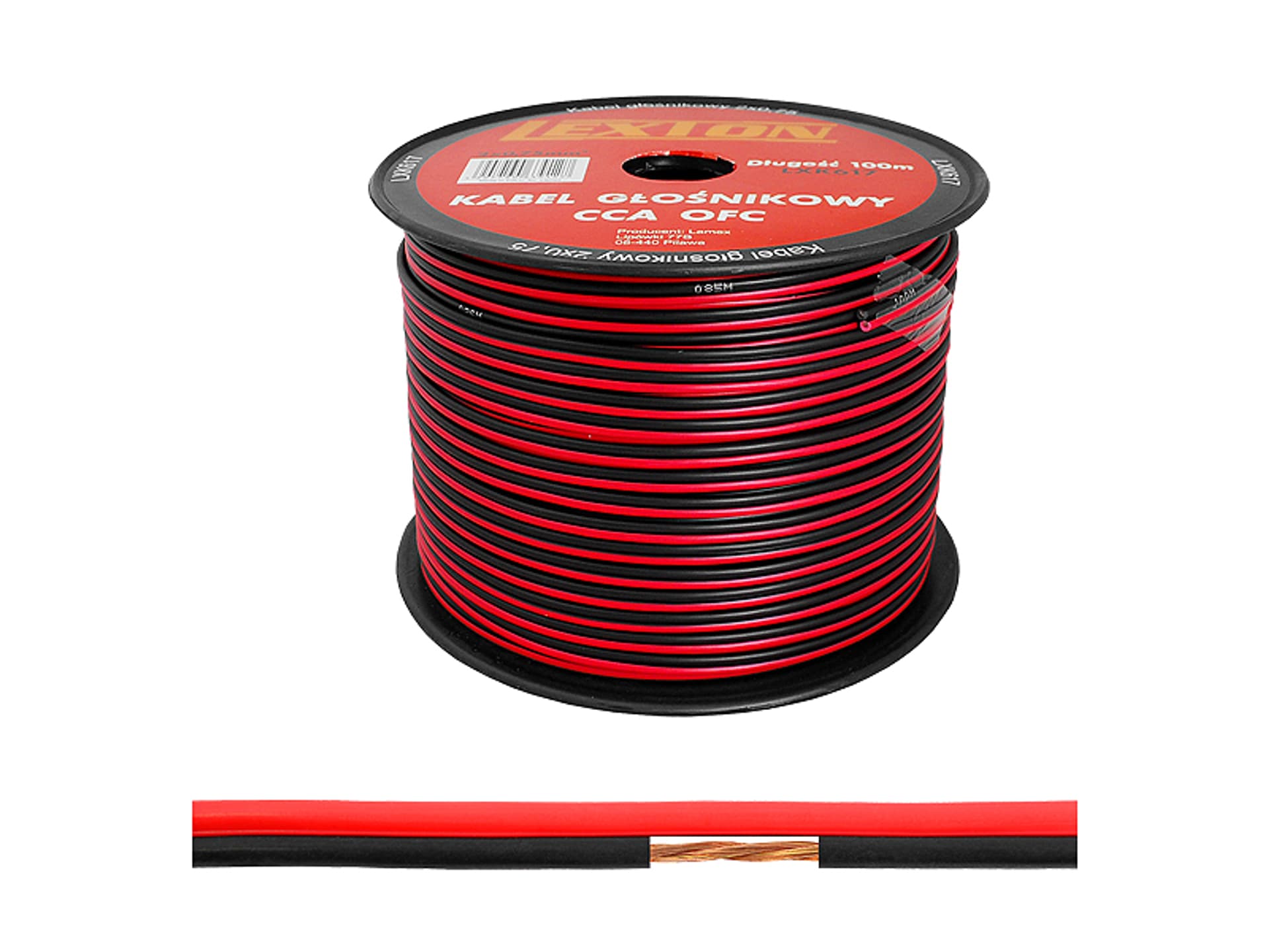

1 rol. Kabel głośnikowy LEXTON 2x0.75CCA czarno / czerwony