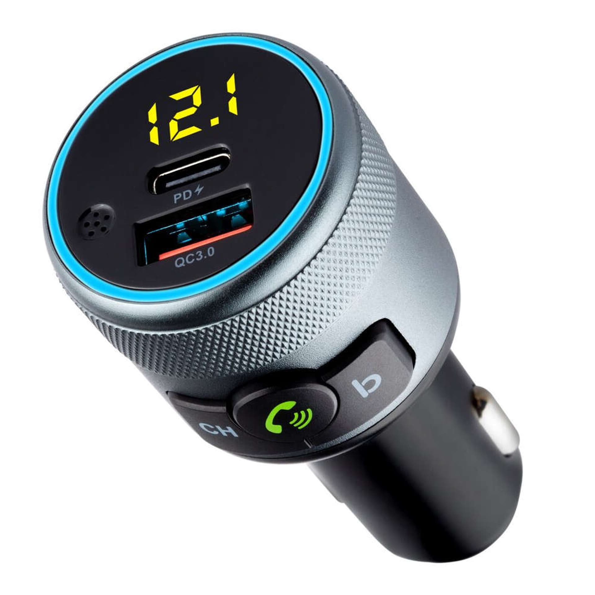 

Transmiter samochodowy FM Bluetooth 5.1 ładowarka USB QC3.0 + USB-C Type C Czarny