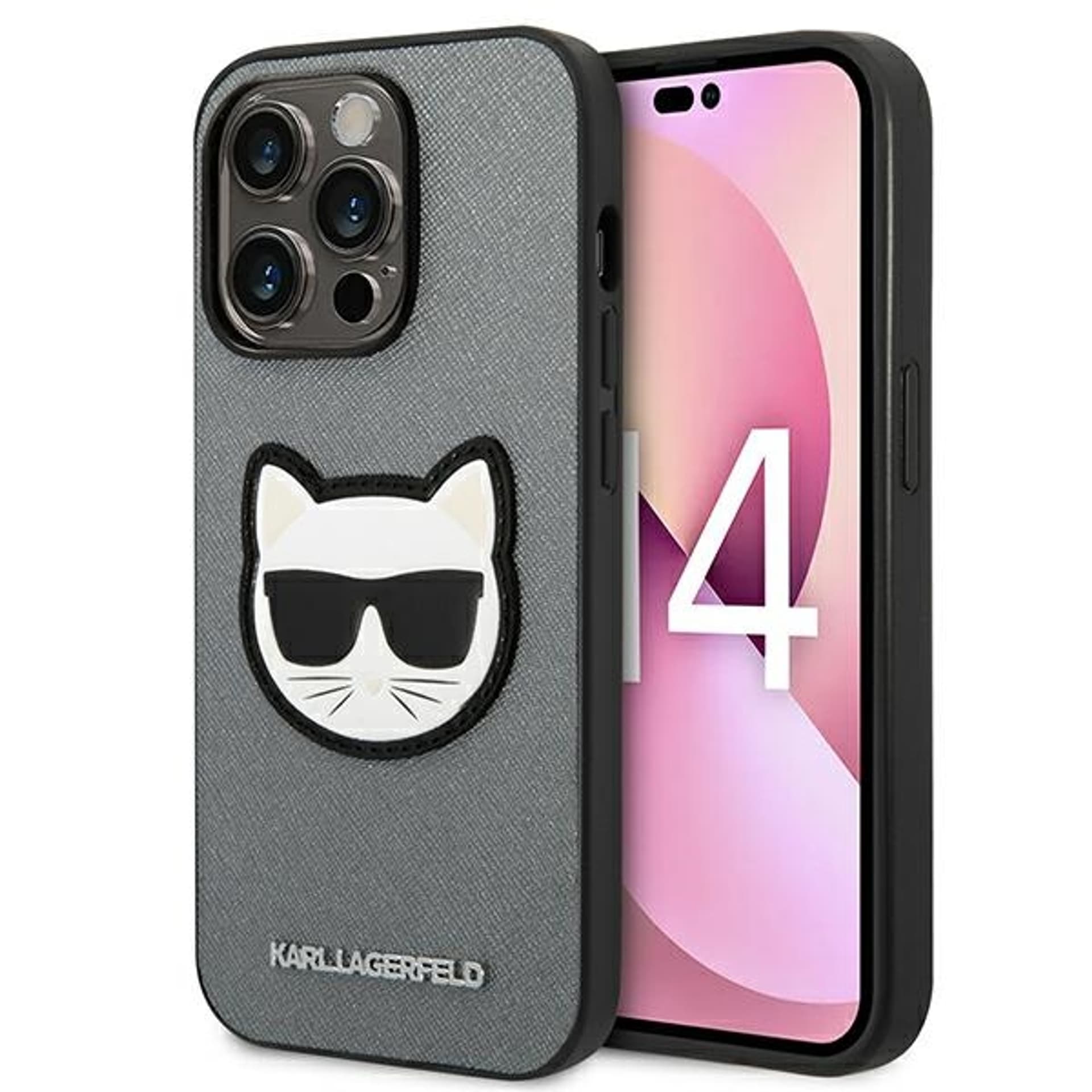 

Karl Lagerfeld Saffiano Choupette Head Patch Case – Etui iPhone 14 Pro Max (srebrny)