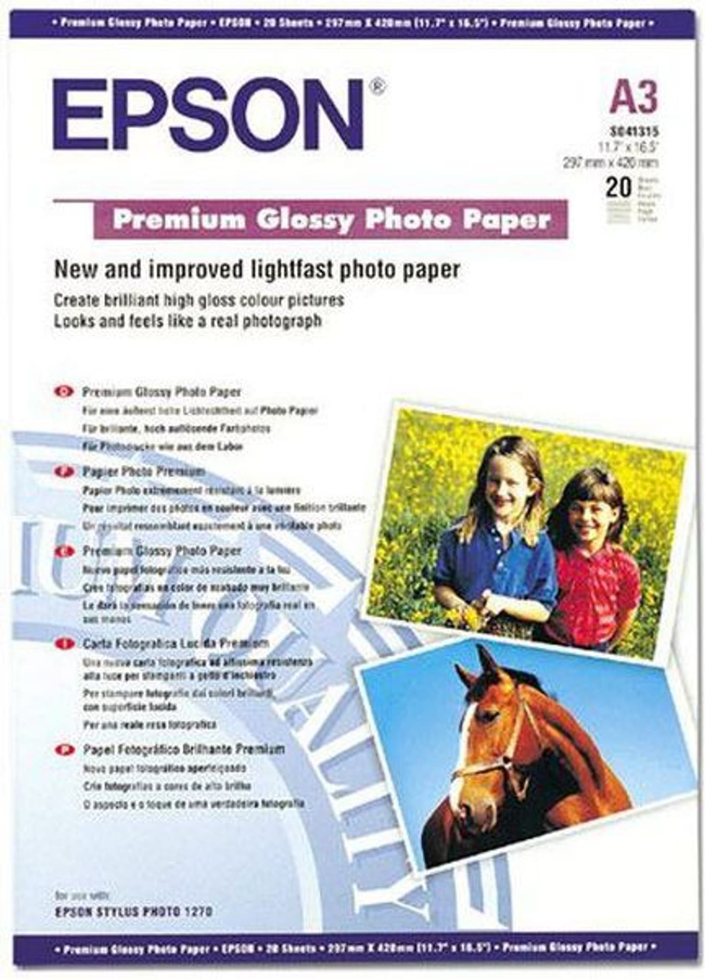 

Epson Premium Glossy Photo Pa, foto papier, połysk, silny typ biały, Stylus Photo 1270, 2100, A3, 255 g/m2, 20 szt., C13S041315, a