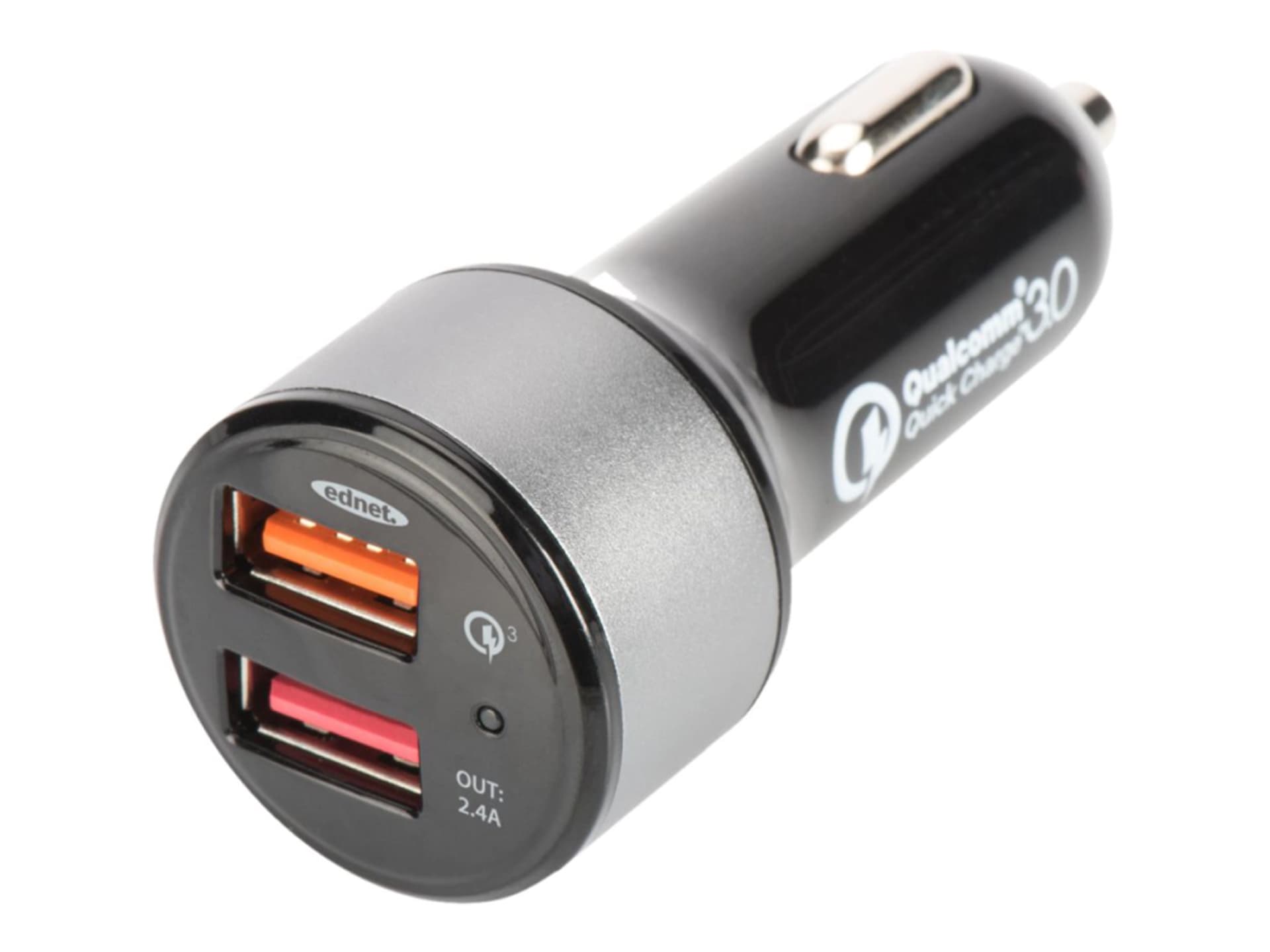 

EDNET 84103 Ładowarka samochodowa Qualcomm Quick Charge 3.0, 2xUSB (3A/2,4A),czarno-srebrna, 3a/2.4a)/czarno-srebrn