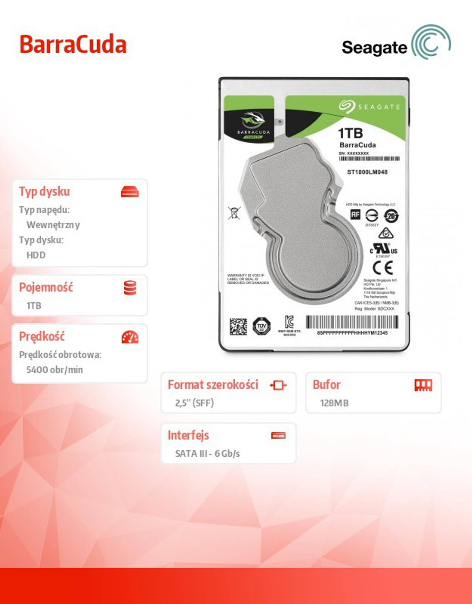 

Dysk twardy SEAGATE Barracuda 1 TB 2.5" ST1000LM048