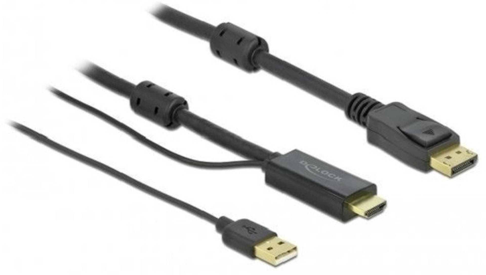 

Kabel HDMI(M) -> DISPLAYPORT(M) 4K 1M ZASILANY USB A(M) CZARNY, M) czarn