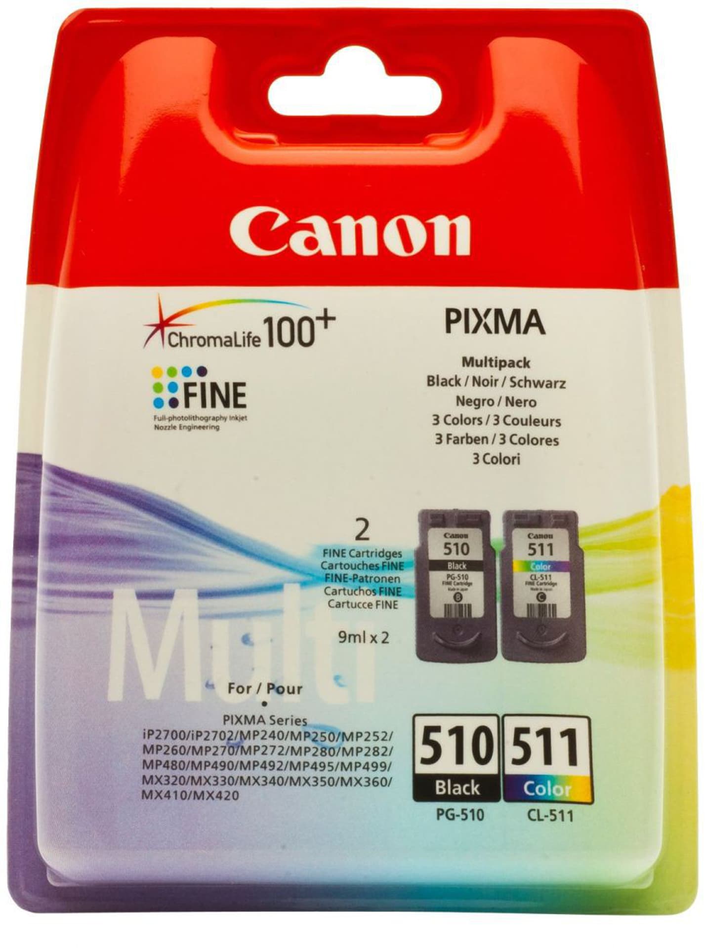 

Tusz Canon zestaw PG-510/CL-511=PG510/CL511=2970B010, zawiera czarny i kolor, PG-510+CL-511