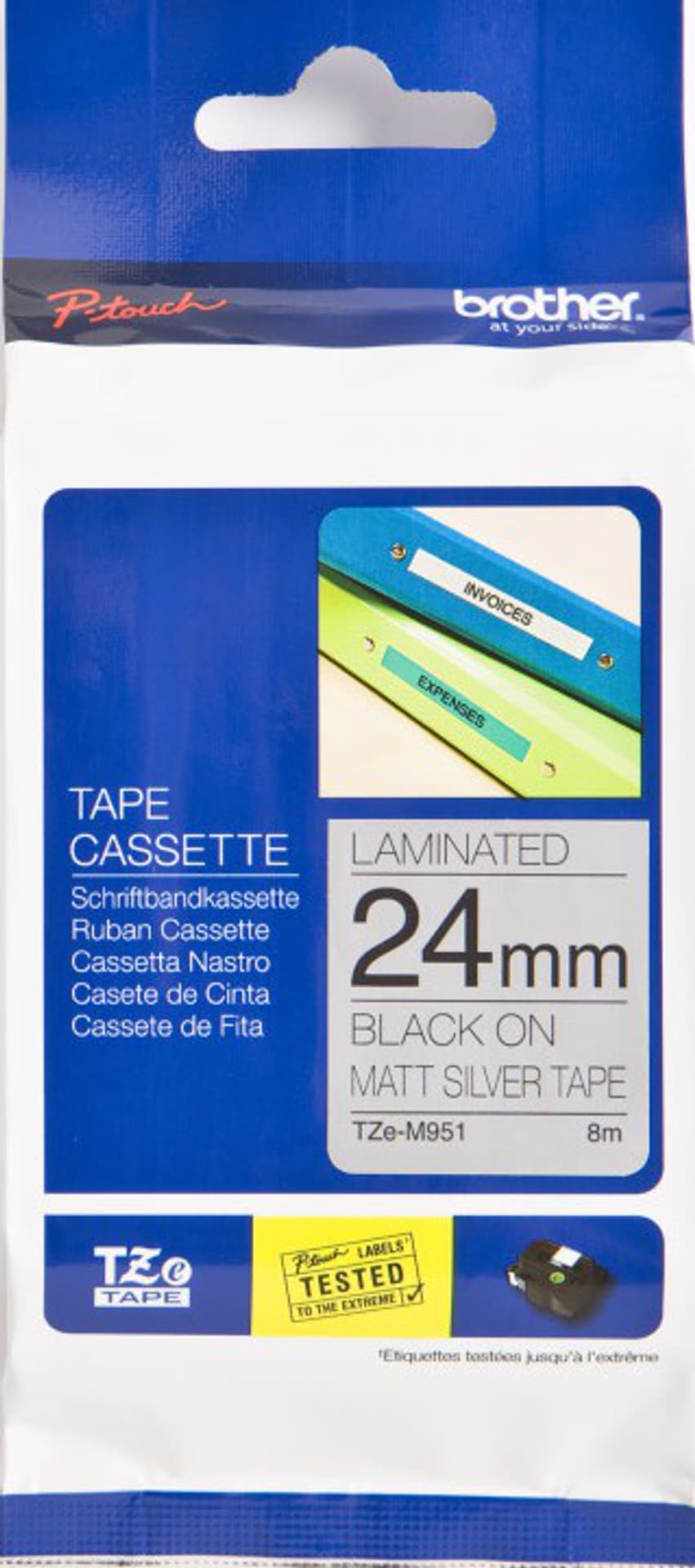 

Brother oryginalny taśma do drukarek etykiet, Brother, TZE-M951, czarny druk/srebrny podkład, laminowane, 8m, 24mm