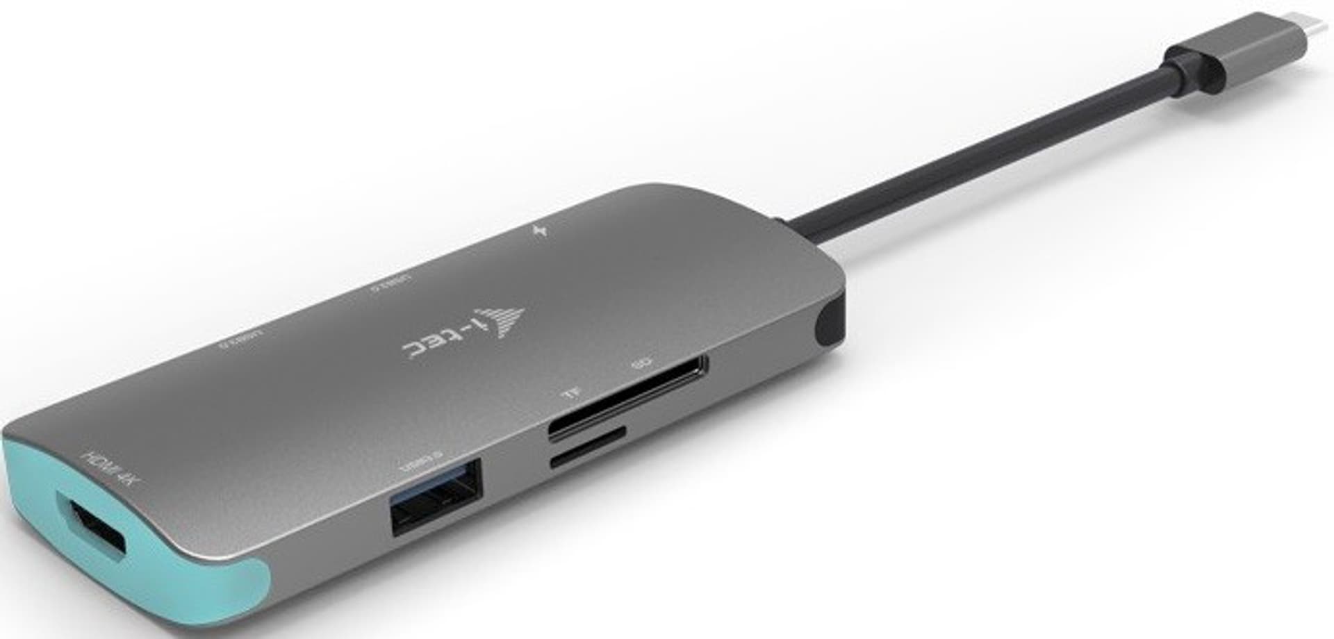 

USB-C Metal Nano Stacja Dokująca 1x HDMI 4K Ultra HD 3840 x 2016 @ 30Hz 1x czytnik SD 1x czytnik micro SD 3x USB 3.0 1x USB-C Power D