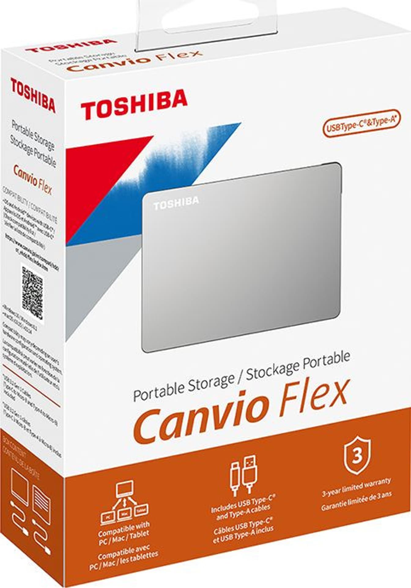 

Dysk twardy zewnętrzny TOSHIBA Canvio Flex 2 TB Srebrny HDTX120ESCAA