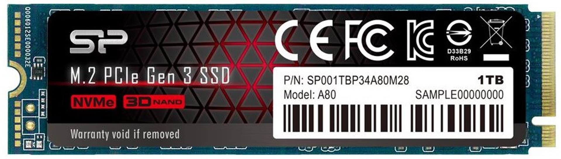 

Dysk SSD Silicon Power A80 1TB M.2 PCIe NVMe Gen3x4 TLC 3400/3000 MB/s (SP001TBP34A80M28)