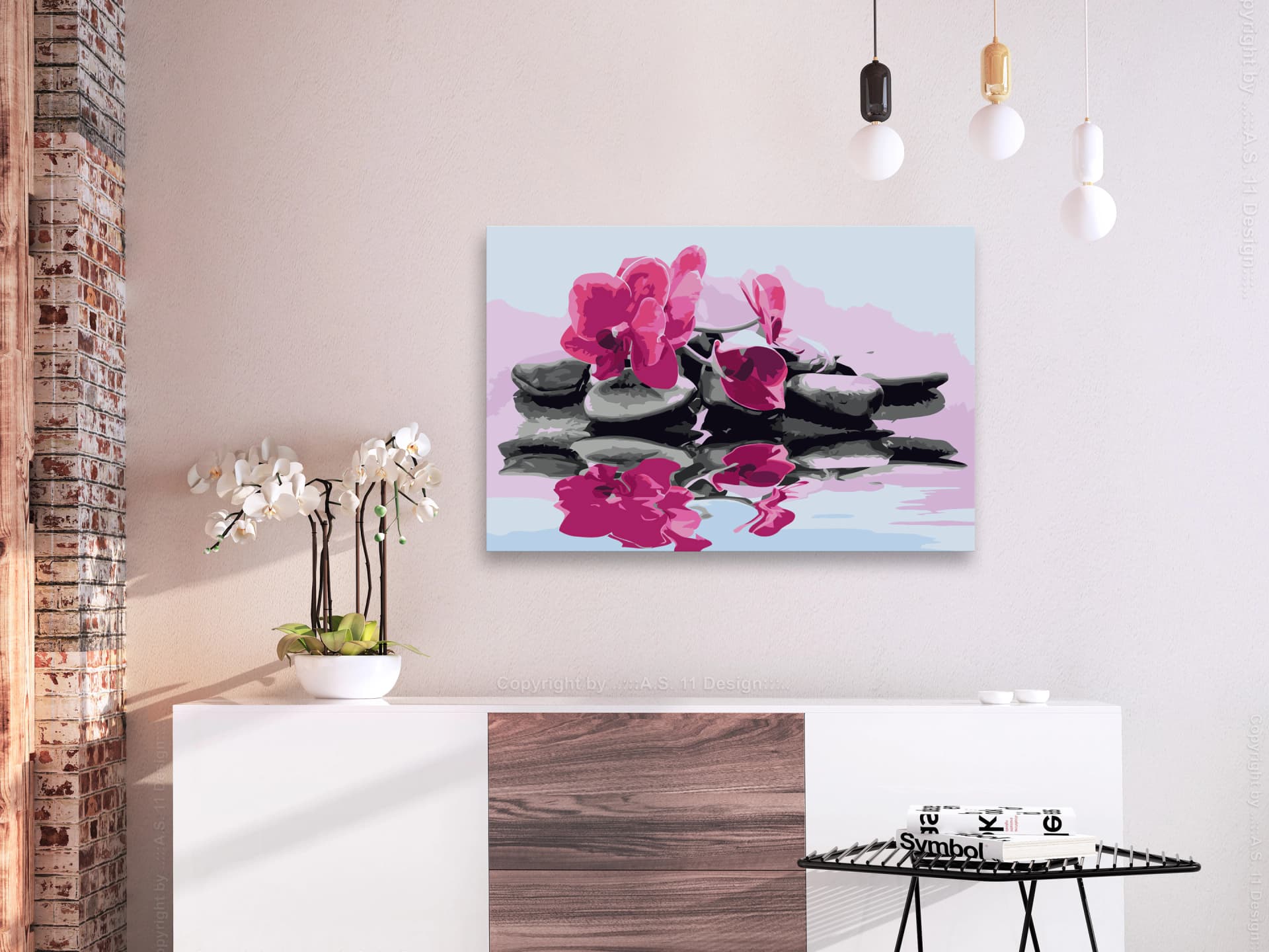 

Obraz do samodzielnego malowania - Orchidea i kamienie zen w lustrze wody (rozmiar 60x40)