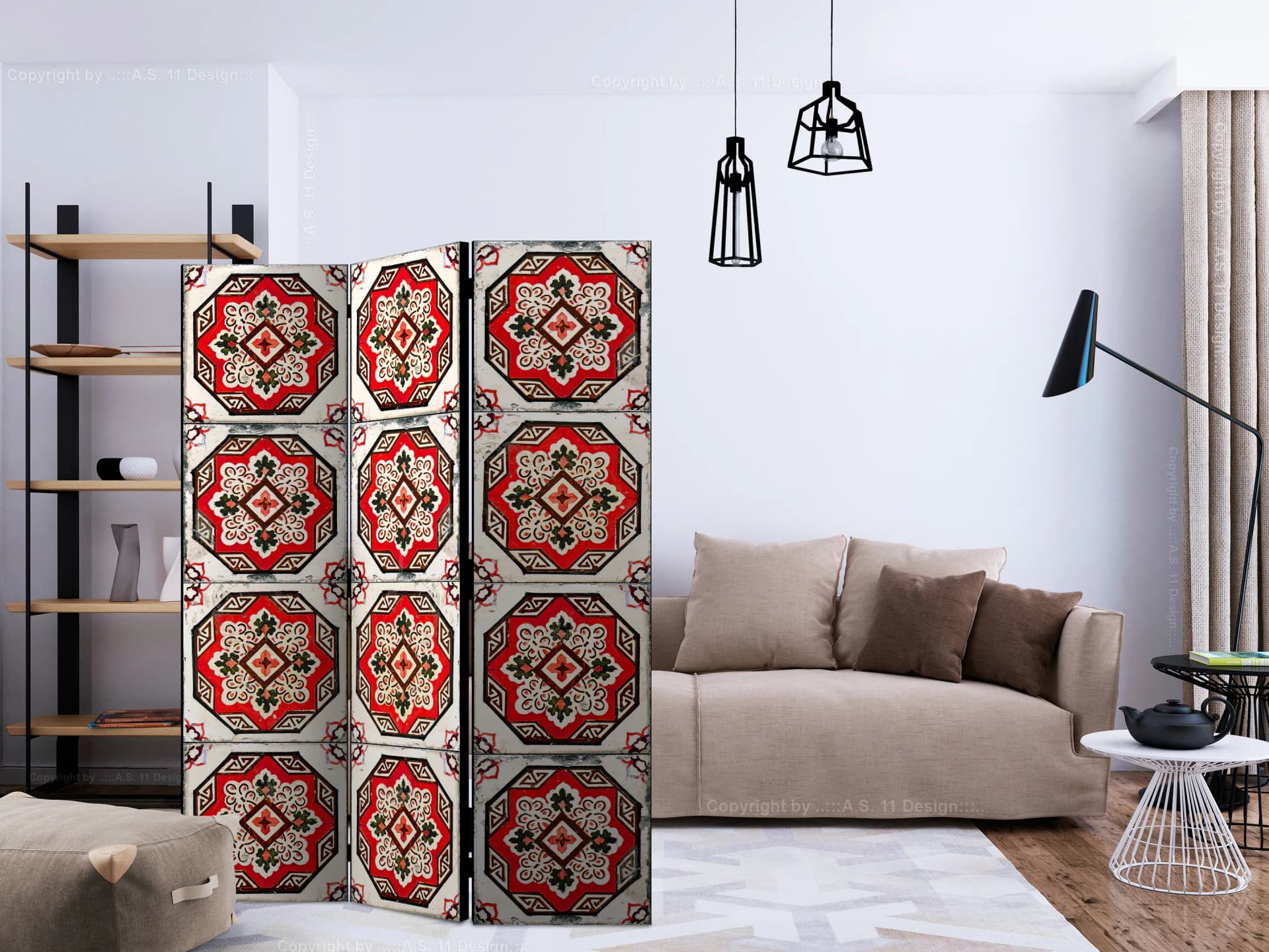 

Parawan 3-częściowy - Taniec czerwonych linii [Room Dividers] (rozmiar 135x172)
