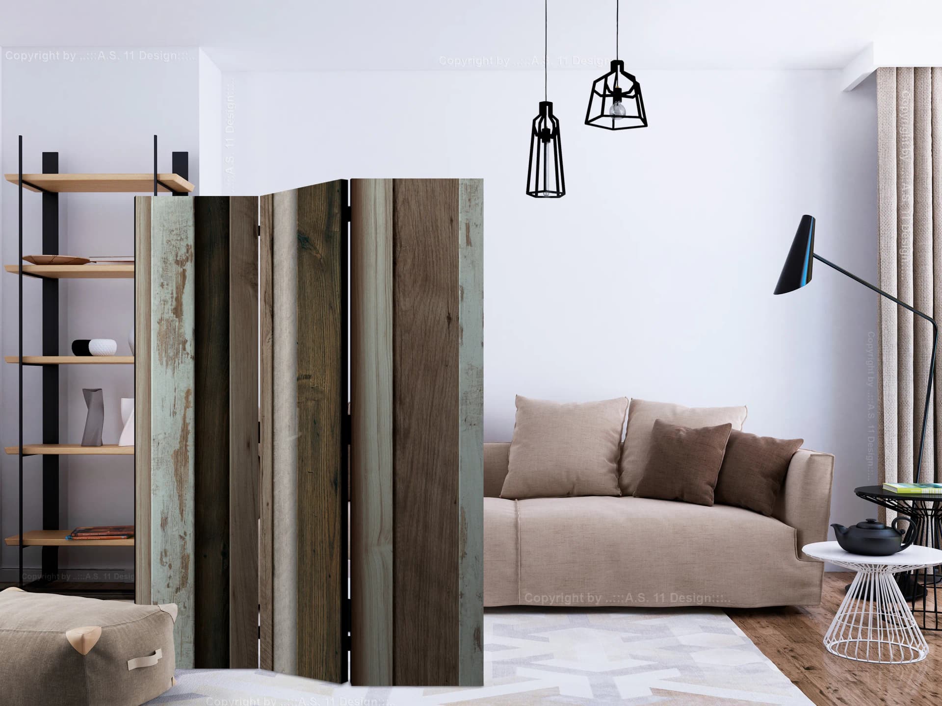

Parawan 3-częściowy - Drewniany wachlarz [Room Dividers] (rozmiar 135x172)