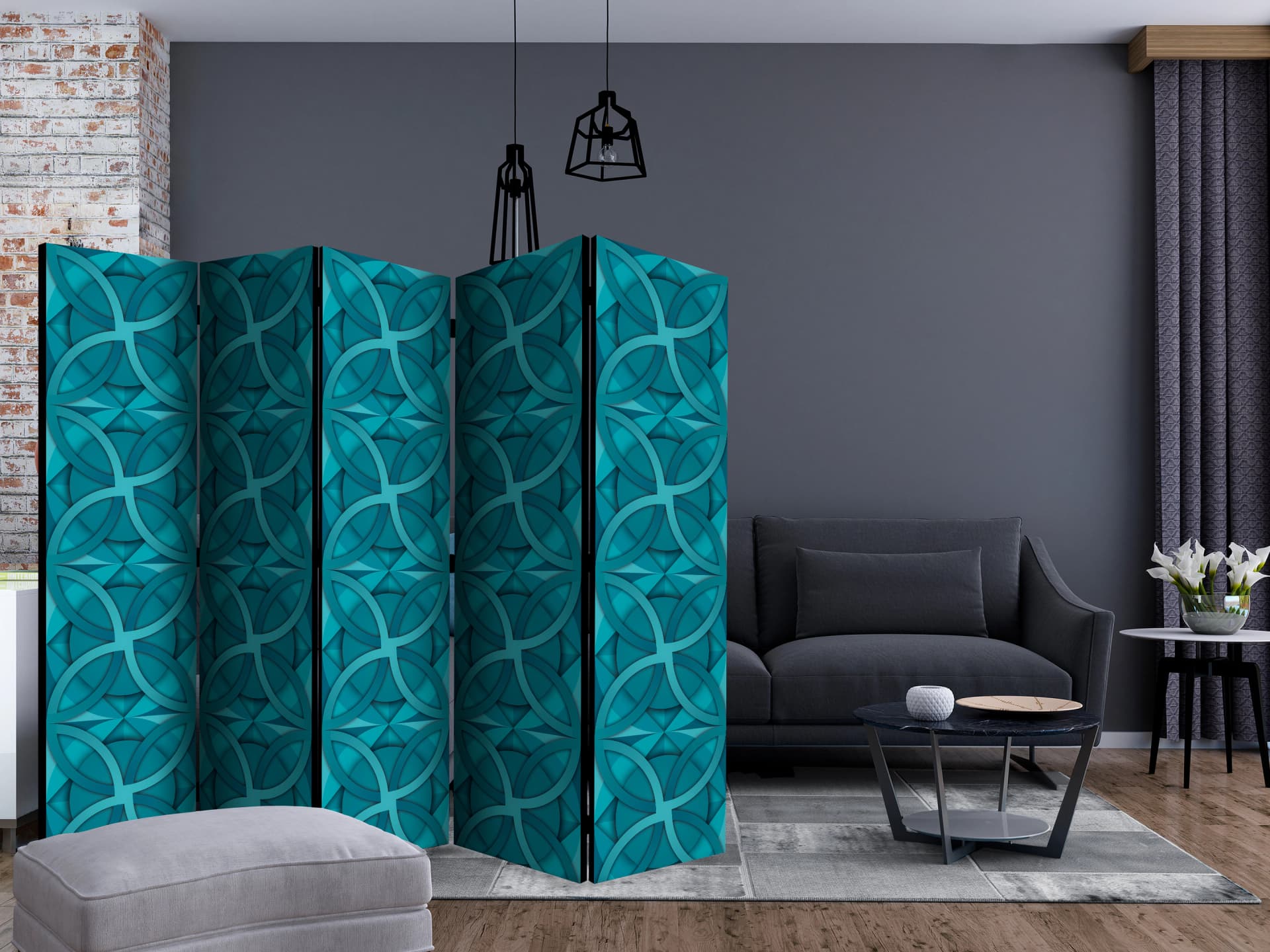 

Parawan 5-częściowy - Geometria turkusu II [Room Dividers] (rozmiar 225x172)