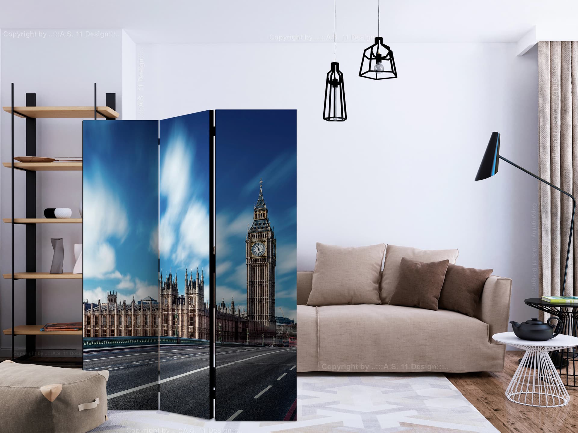 

Parawan 3-częściowy - Słoneczny Londyn [Room Dividers] (rozmiar 135x172)