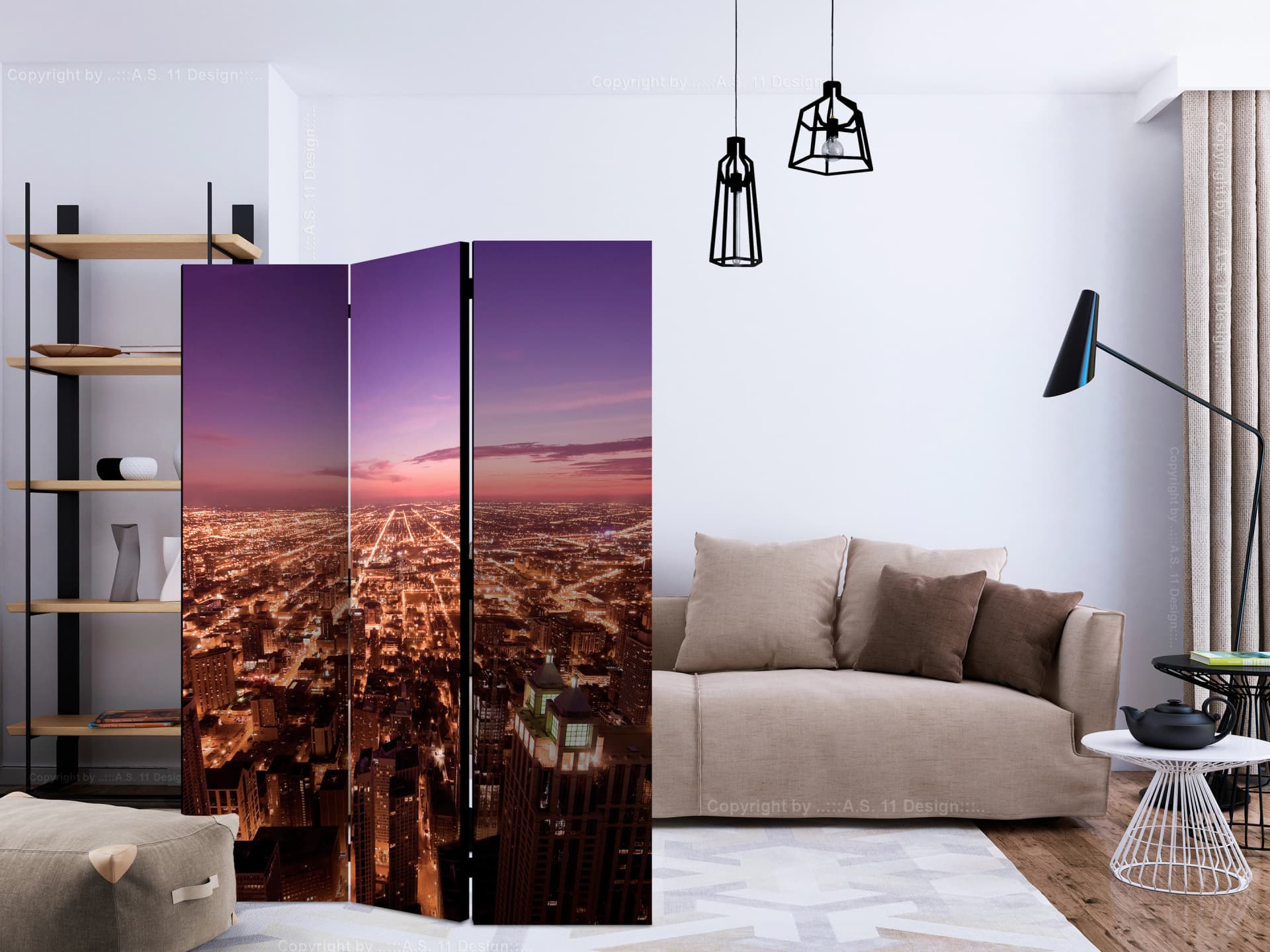 

Parawan 3-częściowy - Panorama Chicago [Room Dividers] (rozmiar 135x172)