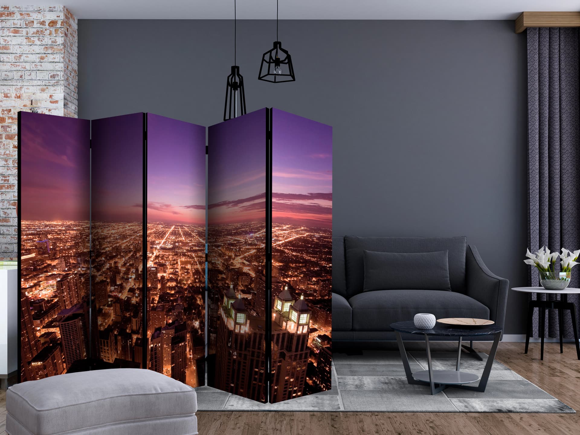 

Parawan 5-częściowy - Panorama Chicago II [Room Dividers] (rozmiar 225x172)